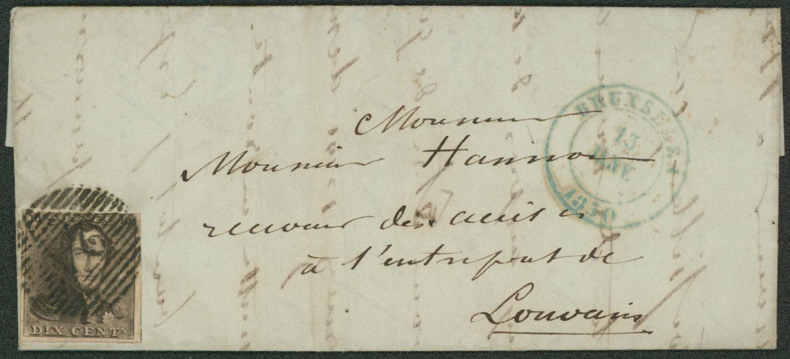 n°1 (3 marges, bord supérieur rasé) sur LAC obl P24 çàd Bruxelles (13.01) > Louvain