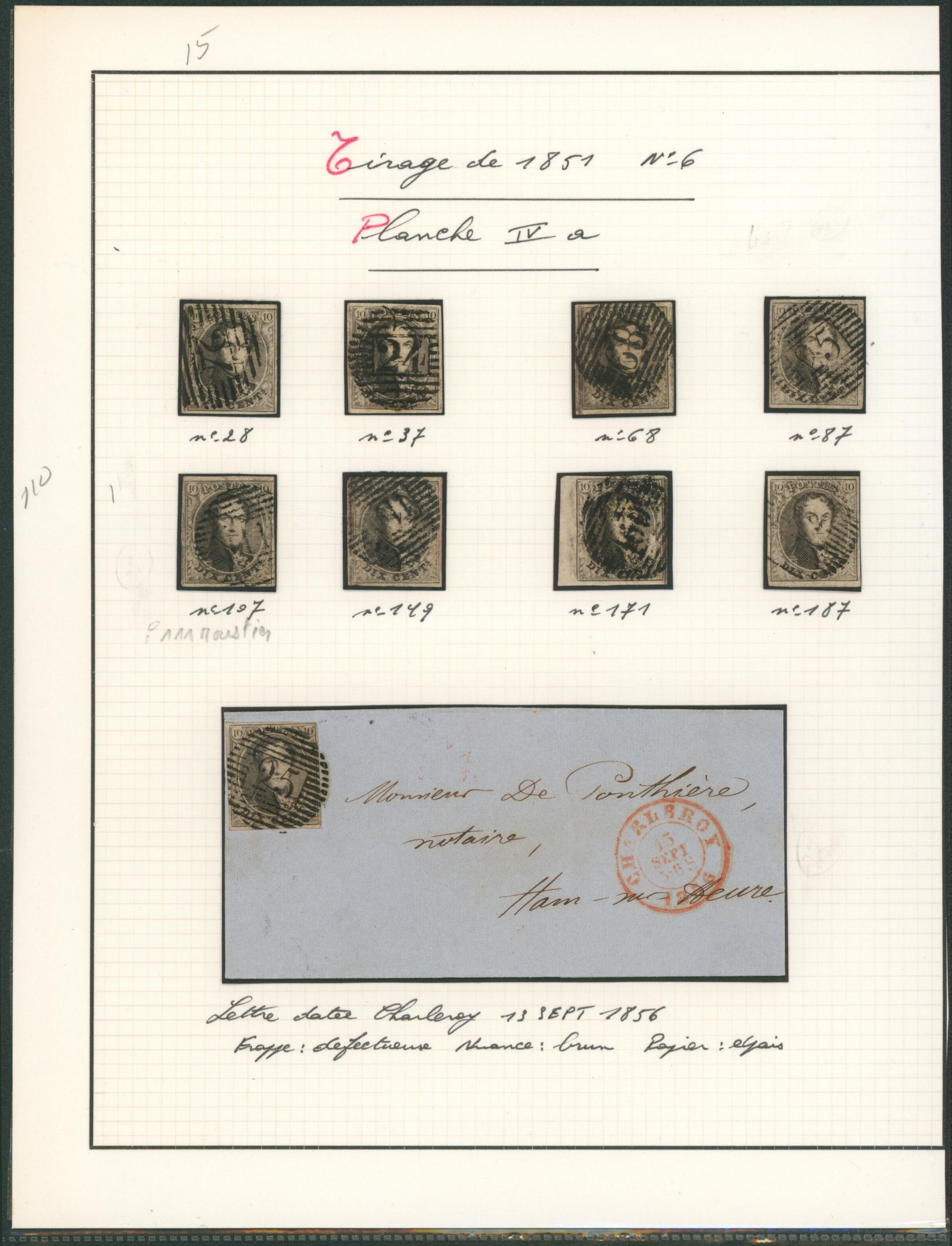 Page de collection - n°6, planche IV a 8 exemplaires planchés + une lettre. Superbe ! 