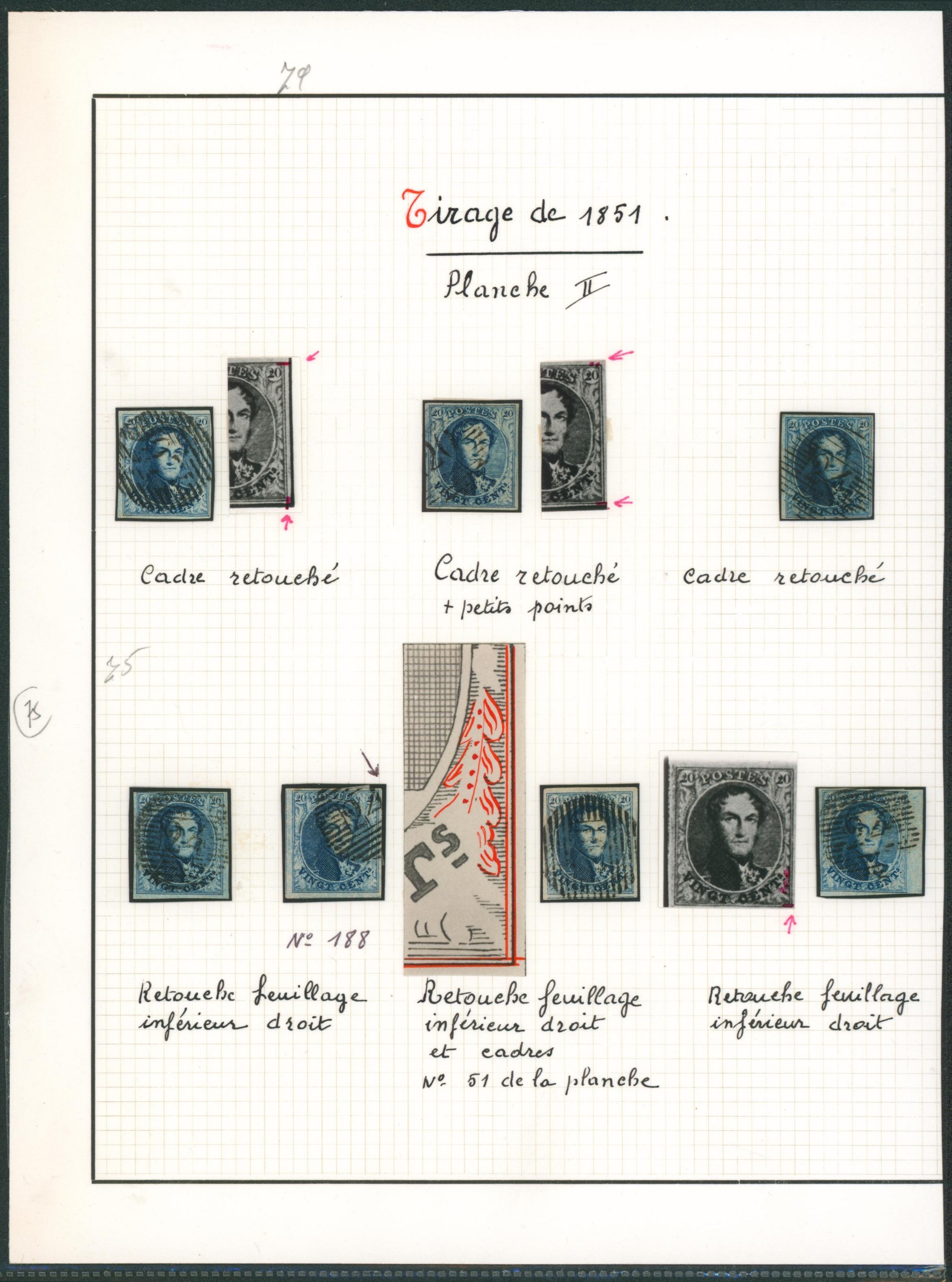 Page de collection - n°7 planche II variétés retouche des cadres,7 exemplaires.