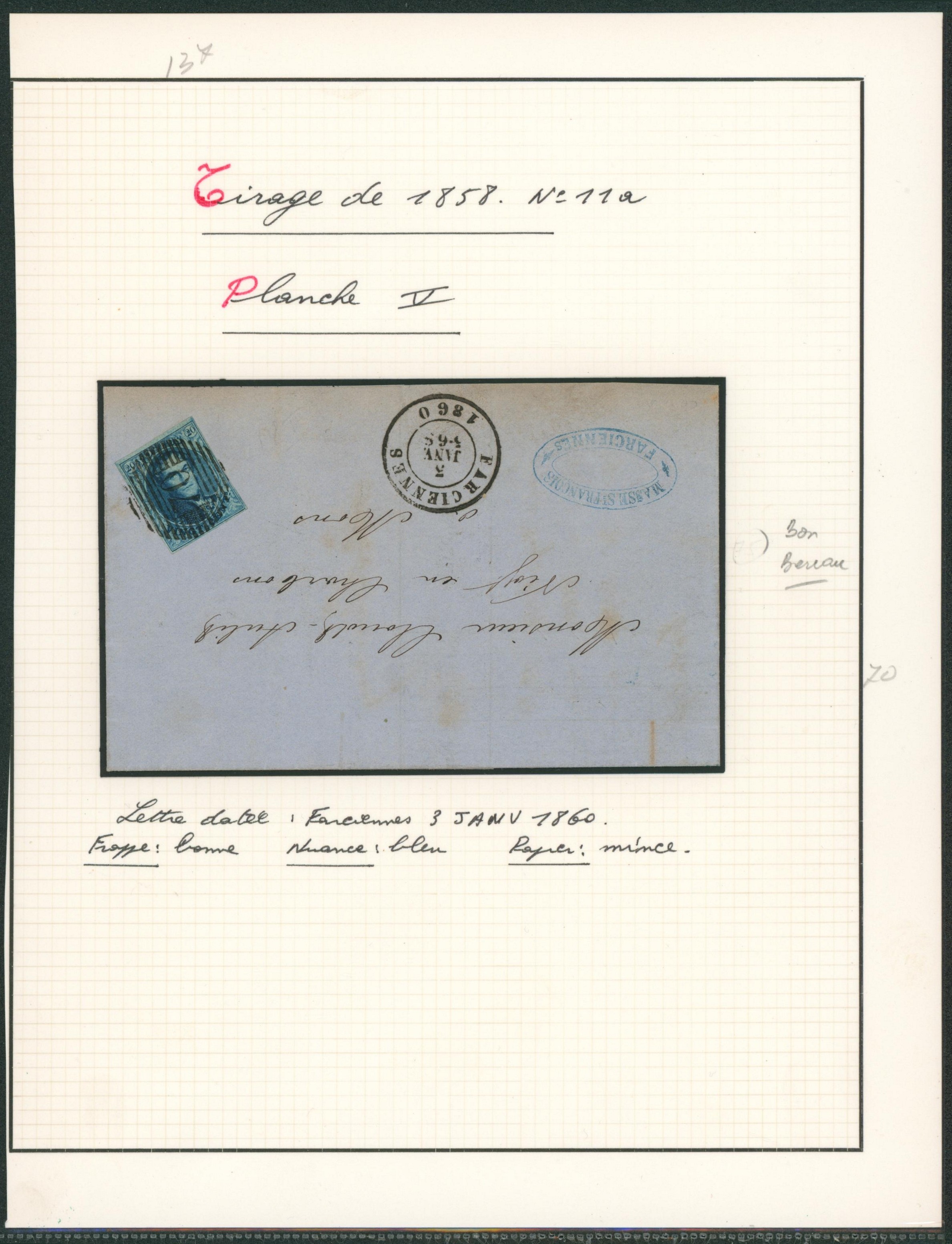 Page de collection - n°11A planche V une lettre de Farciennes > Mons.