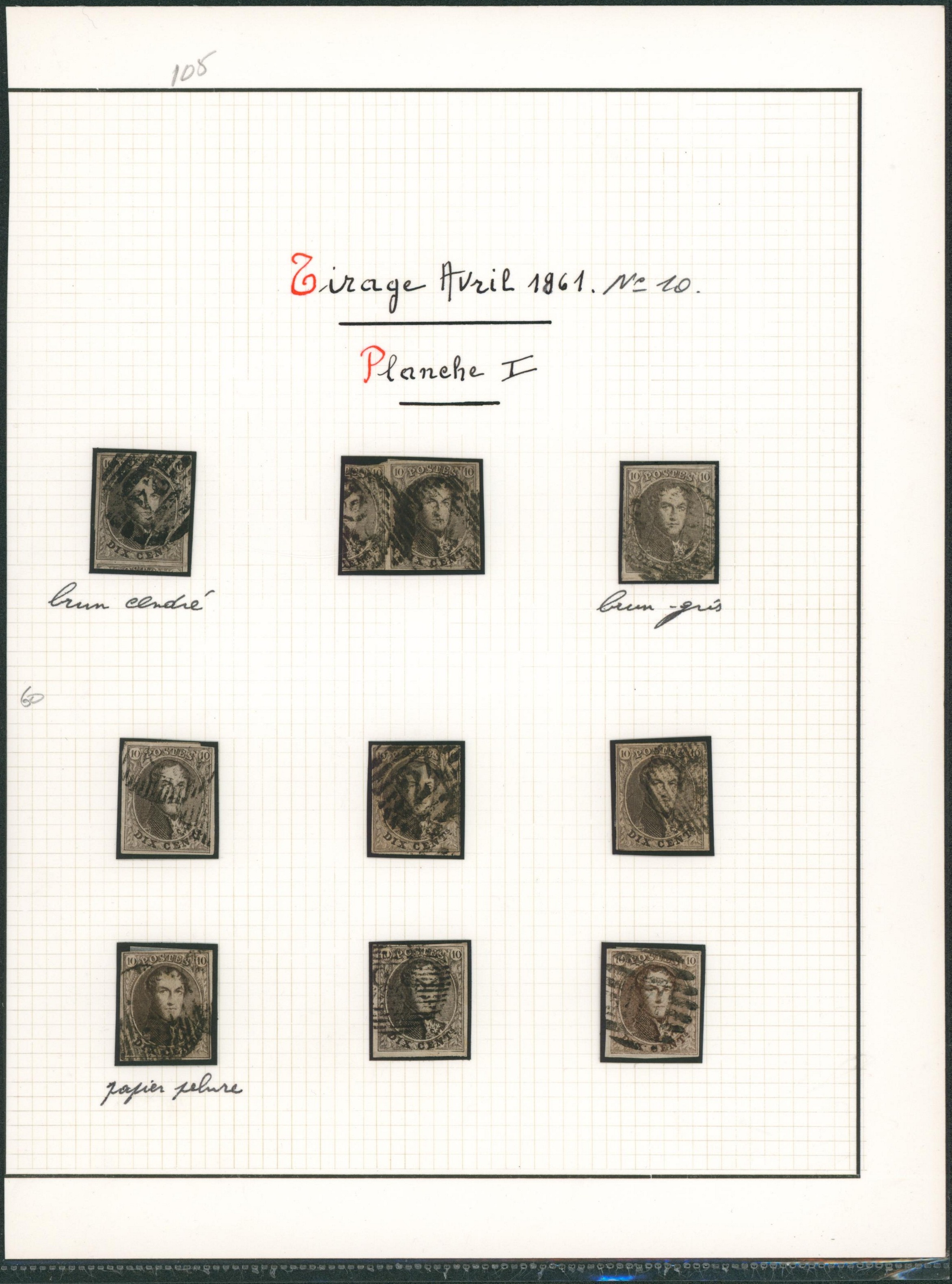 Page de collection - n°10 planche I 9 exemplaires dont un avec grand voisin. TB 