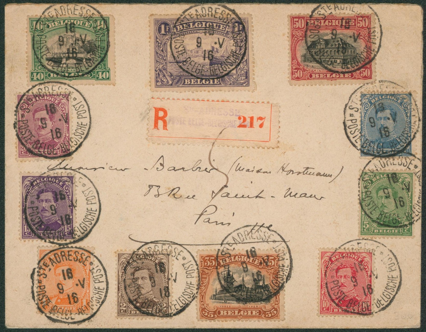 Albert I - Affranchissement de complaisance très coloré sur lettre en recommandé de Ste-Adresse > Paris