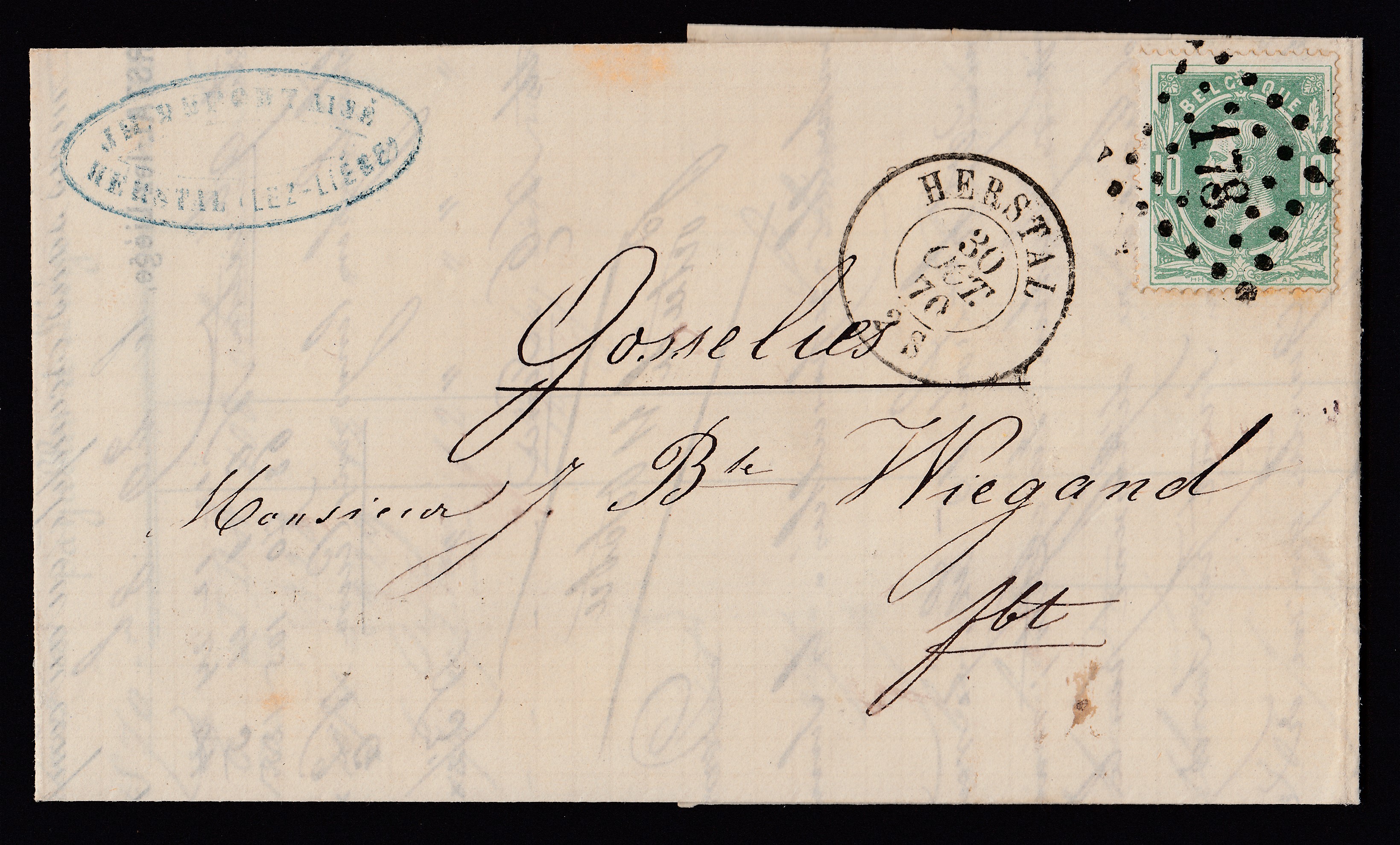 30 sur LAC d'Herstal (Lp178) le 30 Oct.1870 vers Gosselies. Càd au verso.