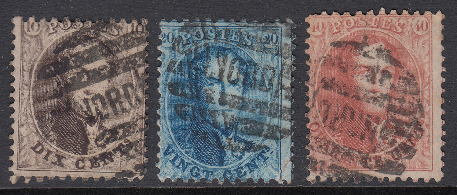 Oblitération 8 barres « NORD » sur 10c, 20c et 40c « Médallon dentelé ».