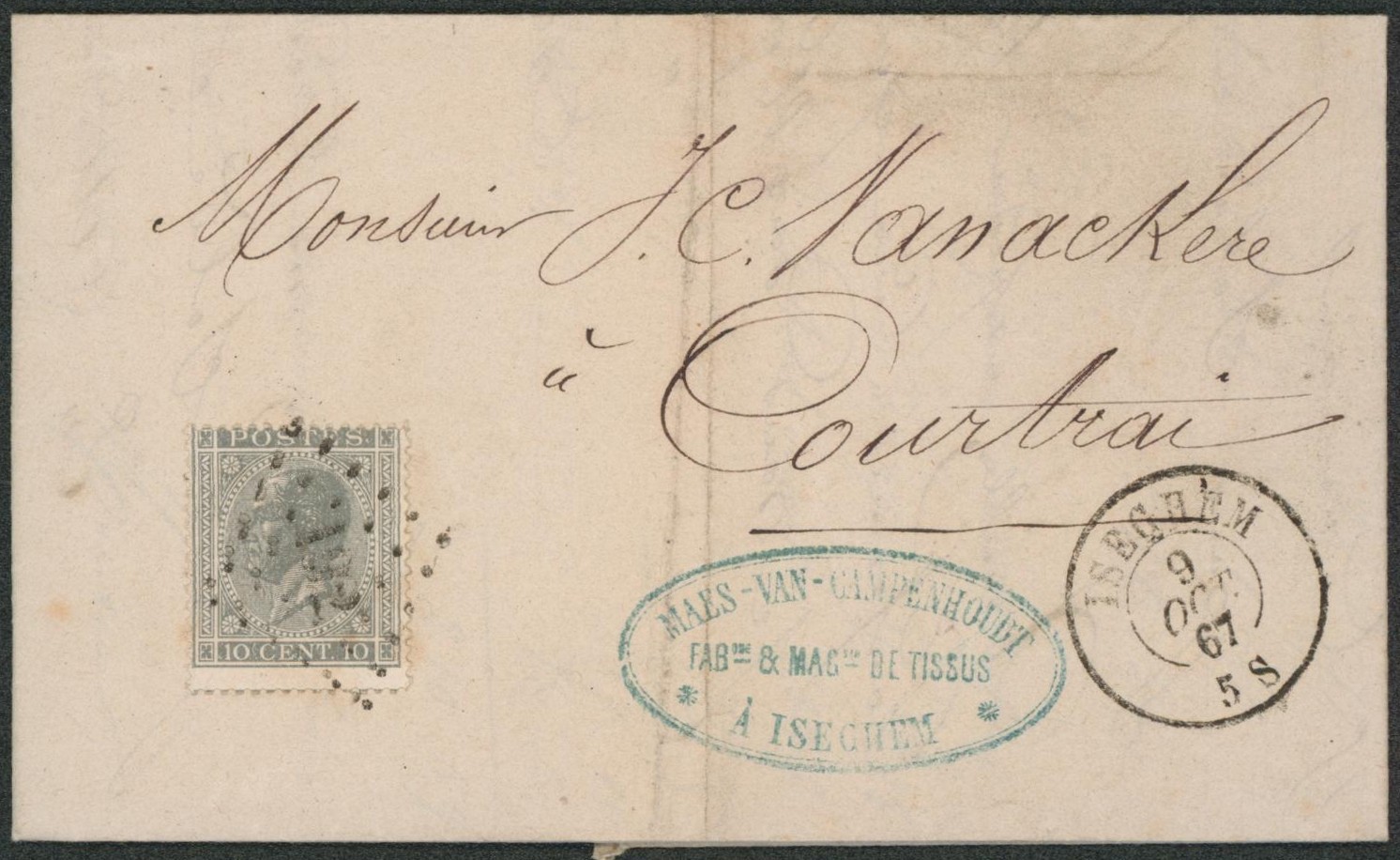 n°17 sur LAC obl Pt 192 çàd Iseghem + cachet privé > Courtrai