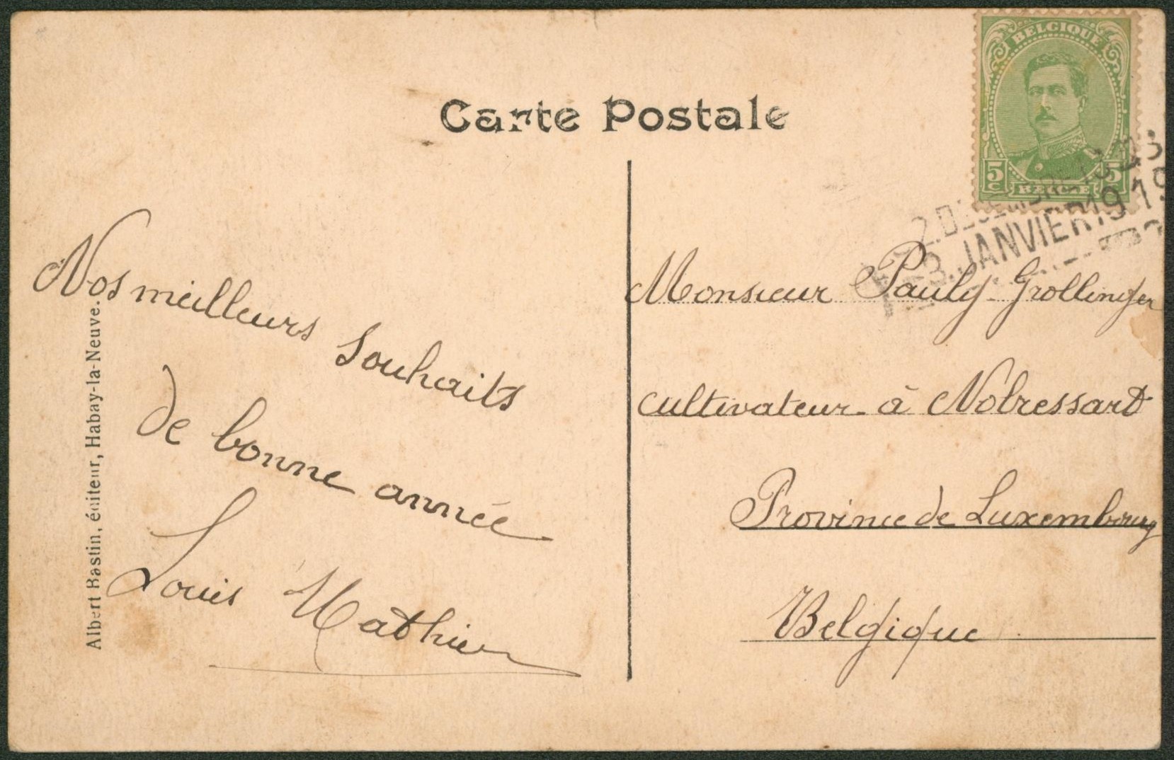 n°137 sur CP vue (Habay-la-neuve) annulé par encadré 20 décembre 1918 / 3 janvier 1919 > Nobressart