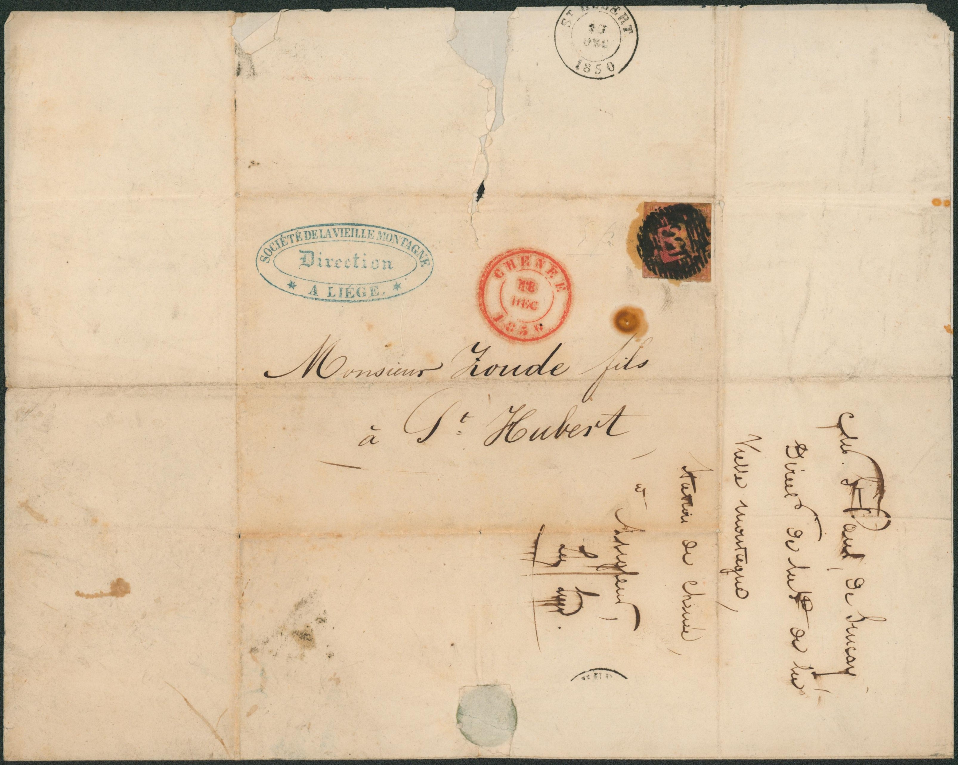 Médaillon - n°5 touché sur LAC illustrée (société des mines & fonderies de zinc de la vieille montagne) expédiée de Chenée > St-Hubert. 