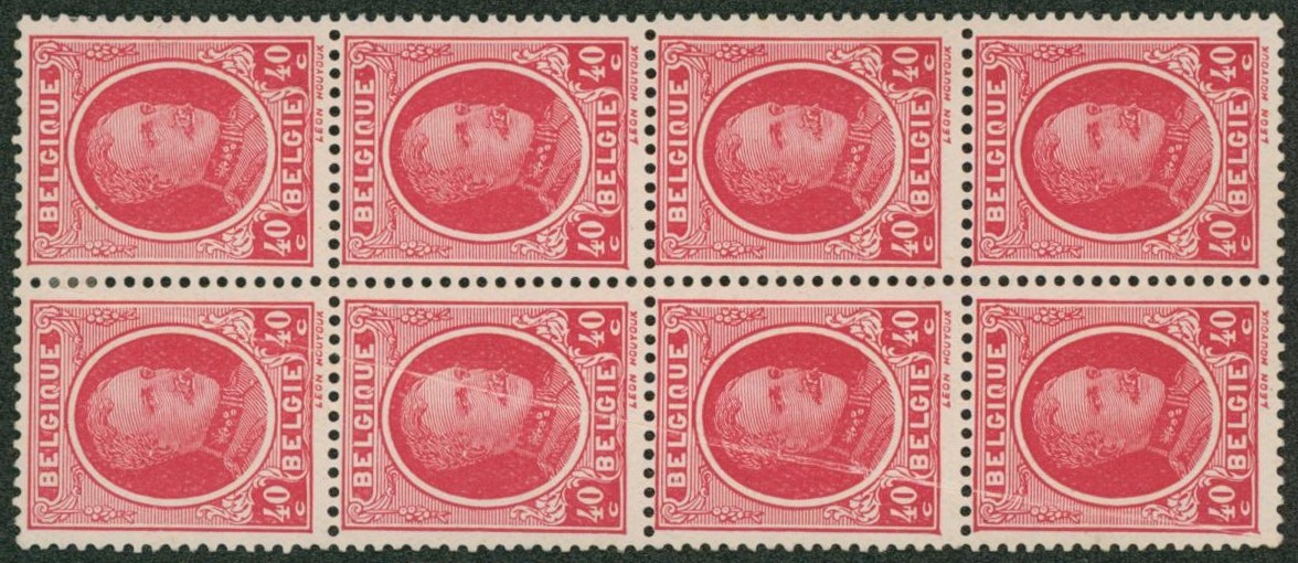 Houyoux - n°202 en bloc de 8 (2TP charnières le reste neuf sans charnières) + grand pli accordéon. Superbe