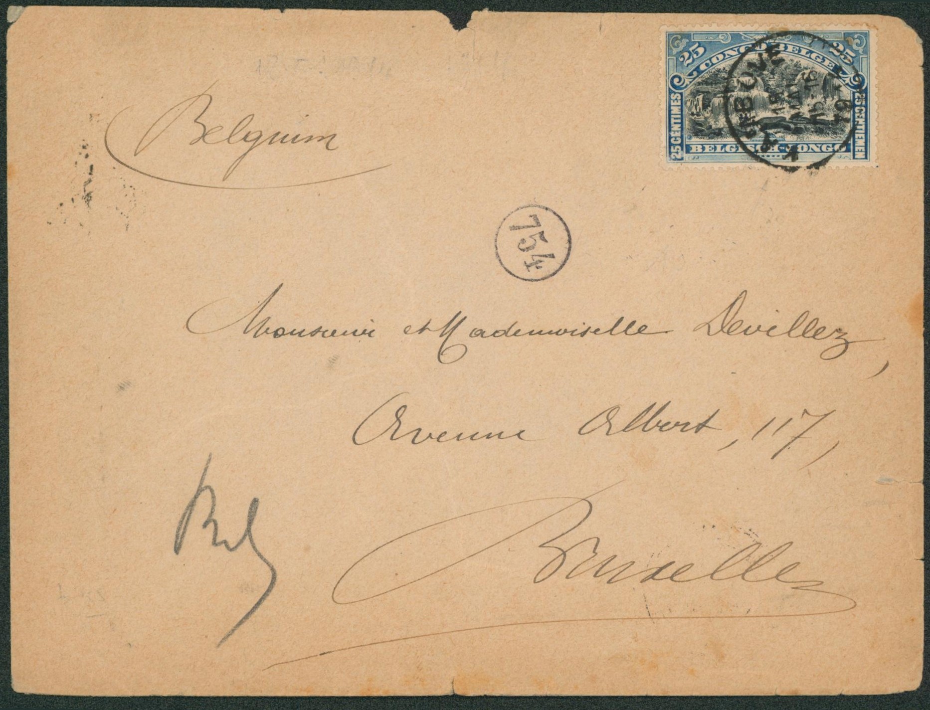 Congo Belge - n°57 sur lettre expédiée de Kambove > Bruxelles. 