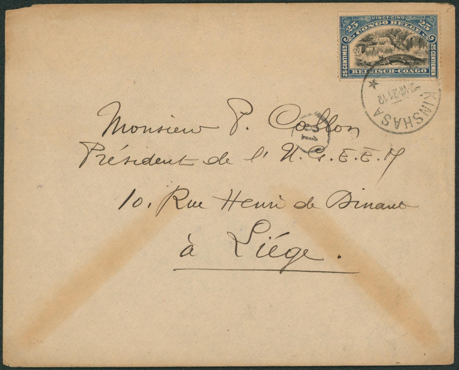 Congo Belge - n°67 sur lettre expédiée de Kinshasa > Liège 