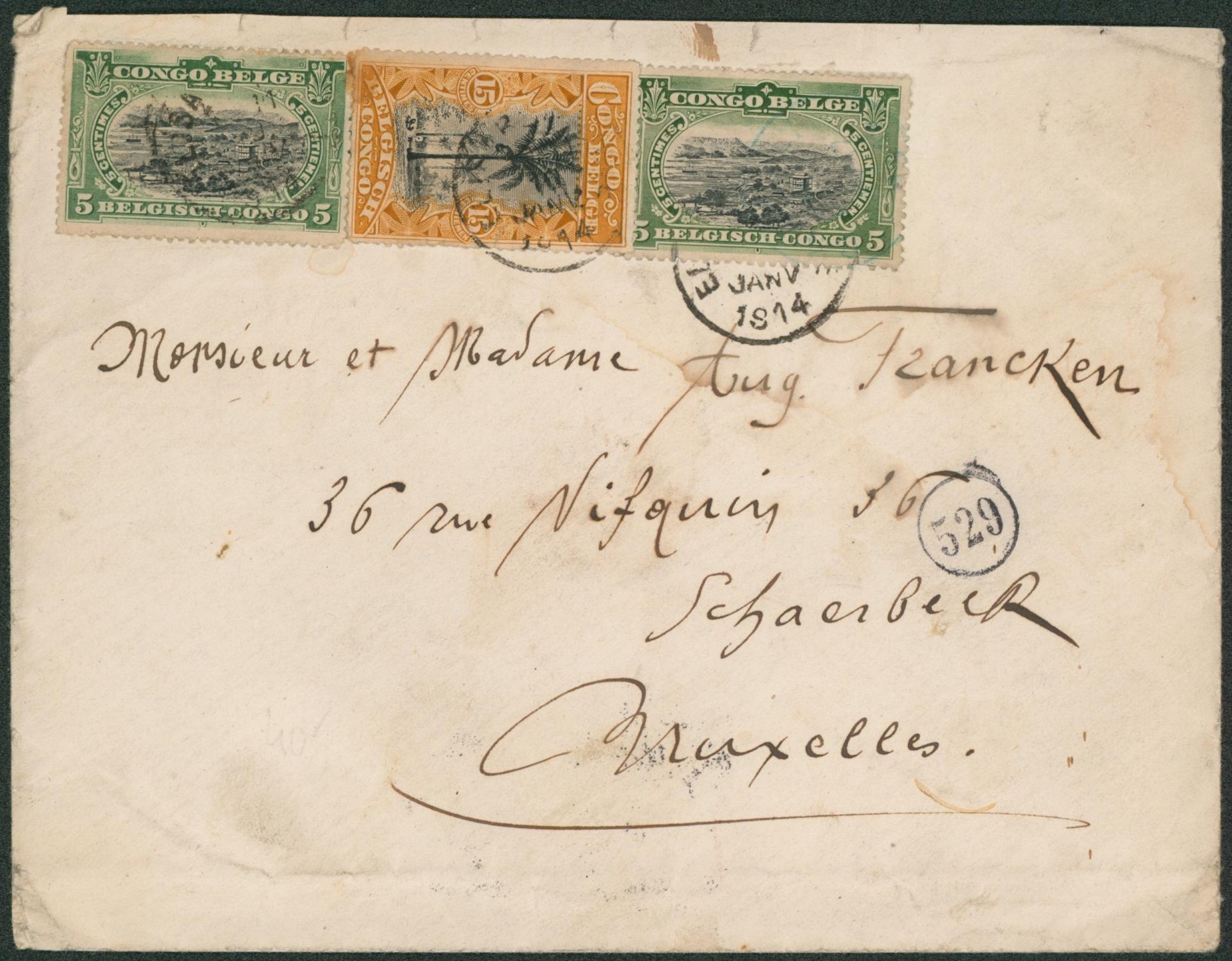 Congo Belge - n°54 x2 et 56 sur lettre expédiée de Elisabethville > Bruxelles 