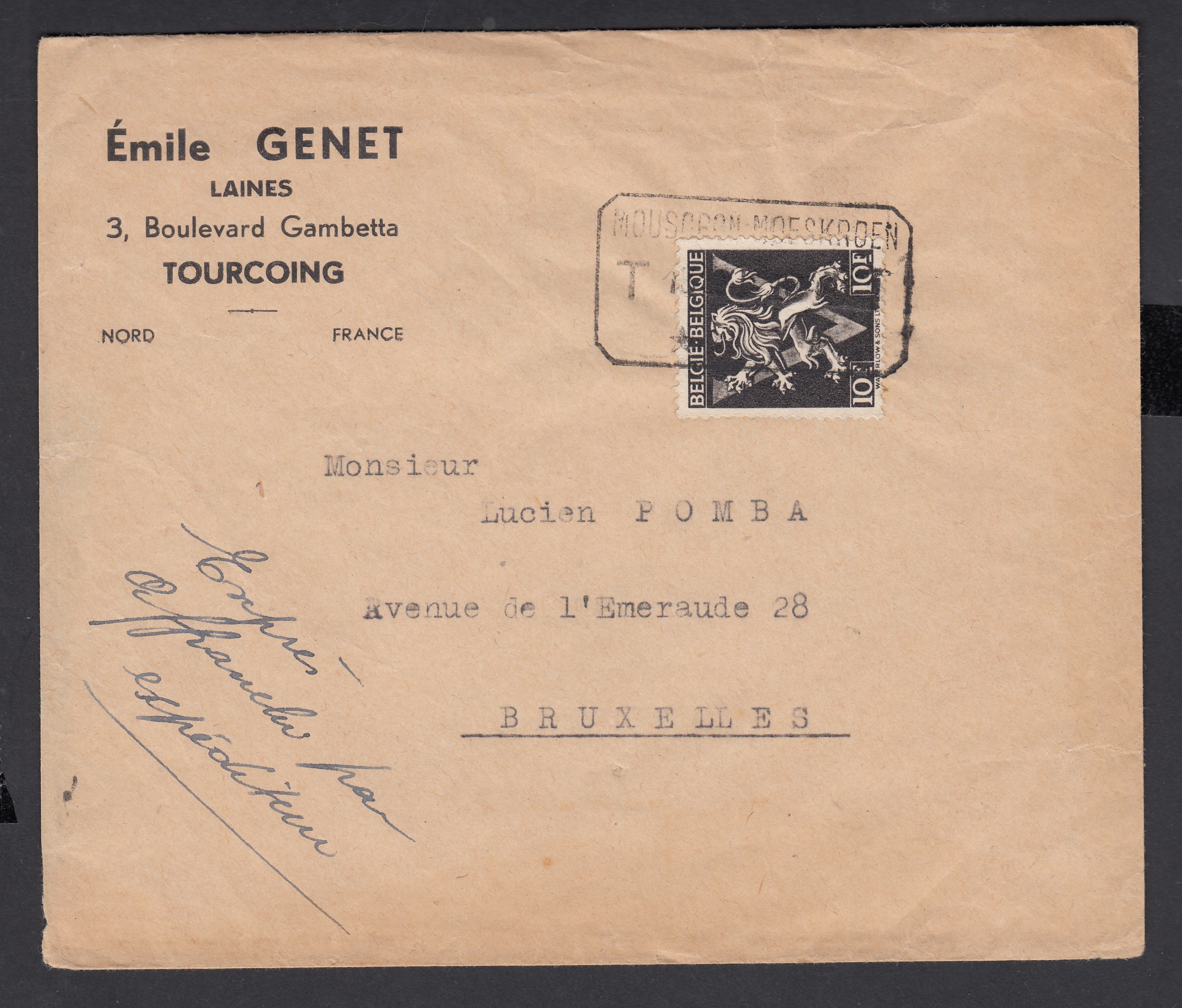 689A sur lettre en exprès de Muscron ( Cachet rectangulaire des C.F.) vers BXL