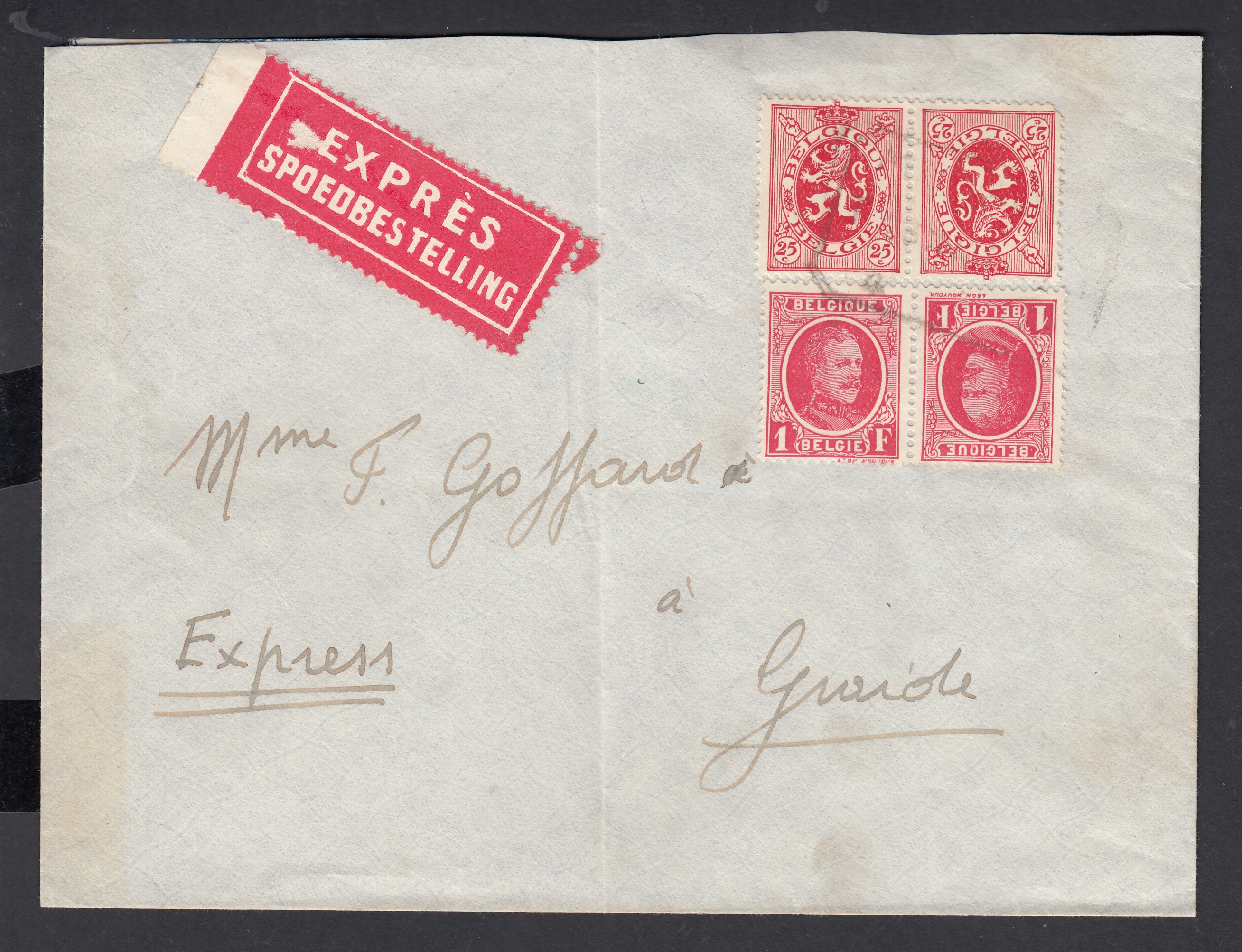 TB1 +TB5 sur lettre en exprès ( Cachet rectangulaire des C.F. Peu lisible) vers Graide, France.