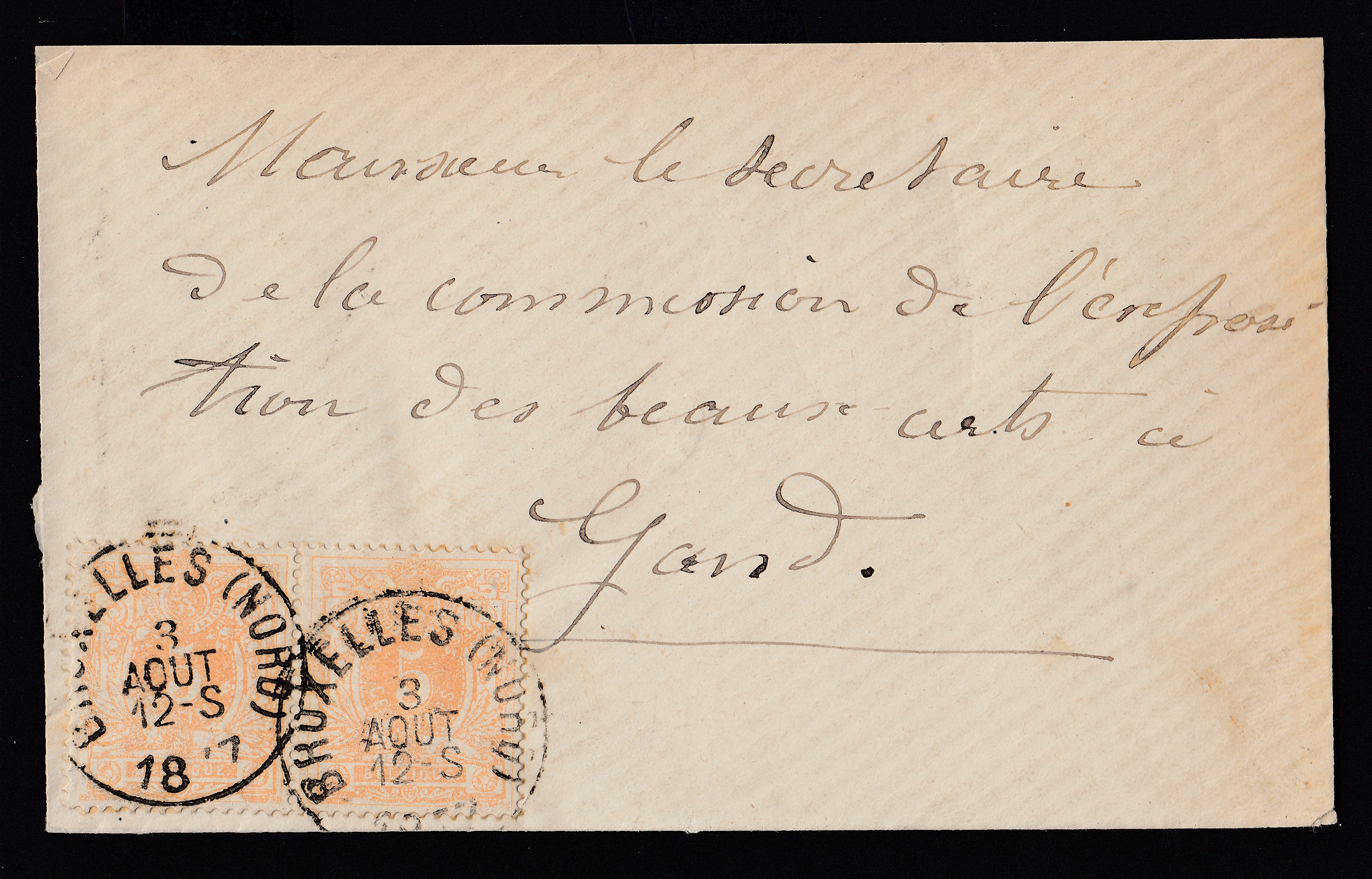 28 en paire sur lettre de BXL le 3 août 1877 vers Gand. Càd au verso.