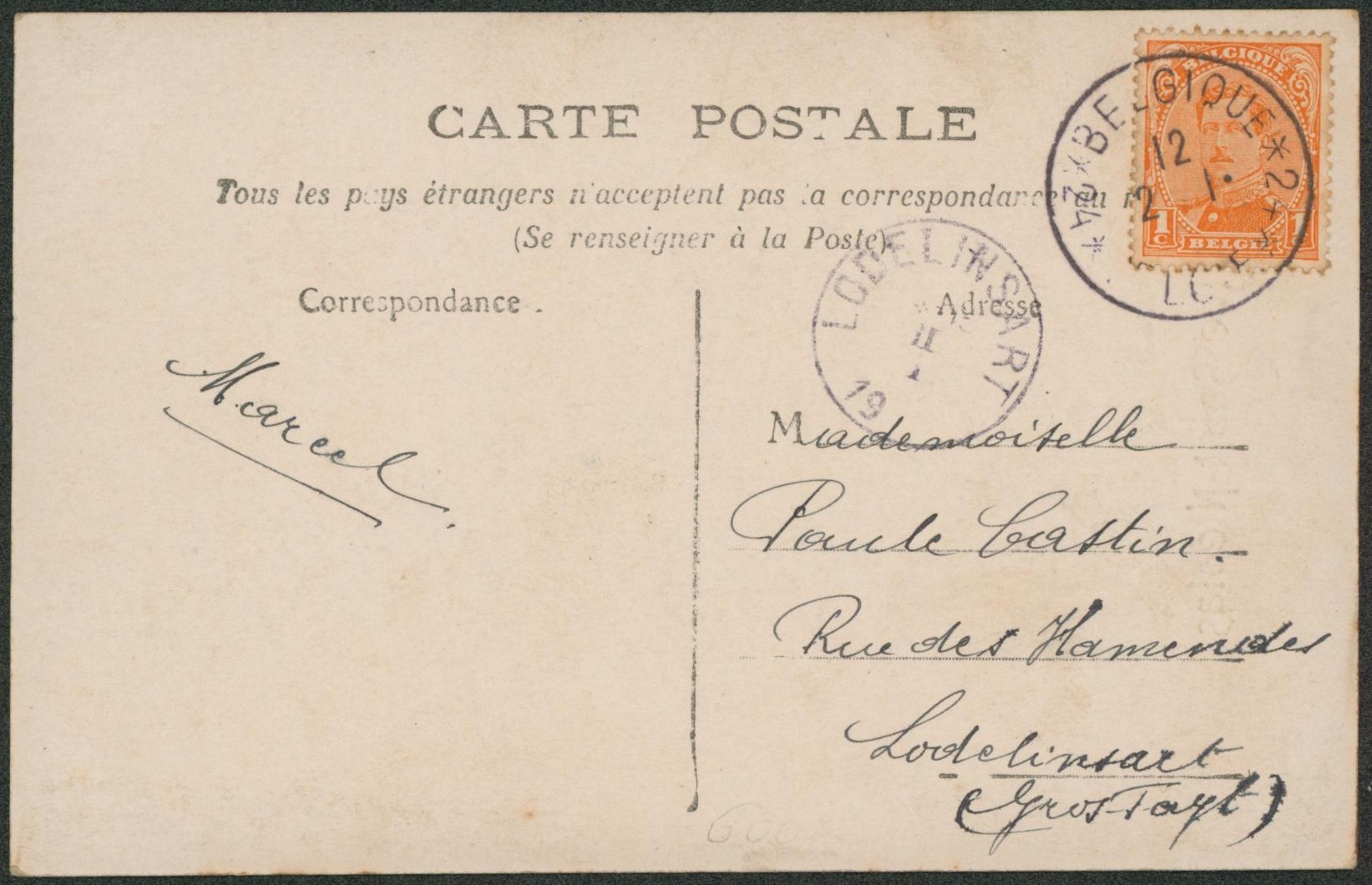 n°135 sur CP obl de fortune "Belgique / Belgie 24" > Lodelinsart. TB "