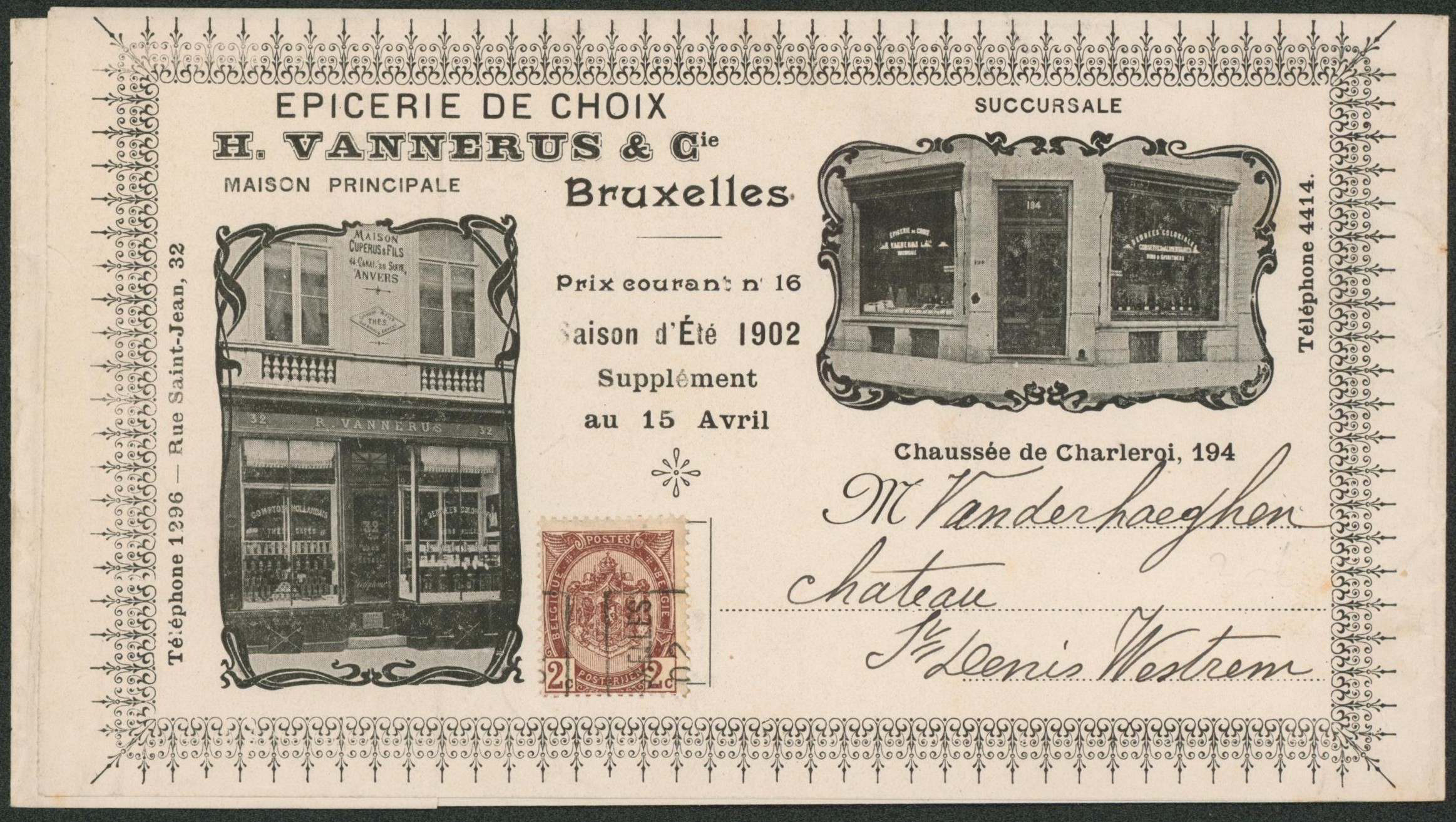 n°55 + préo BRUXELLES 02 sur bande imprimée illustrée (épicerie de choix) > St-Denis-Westrem