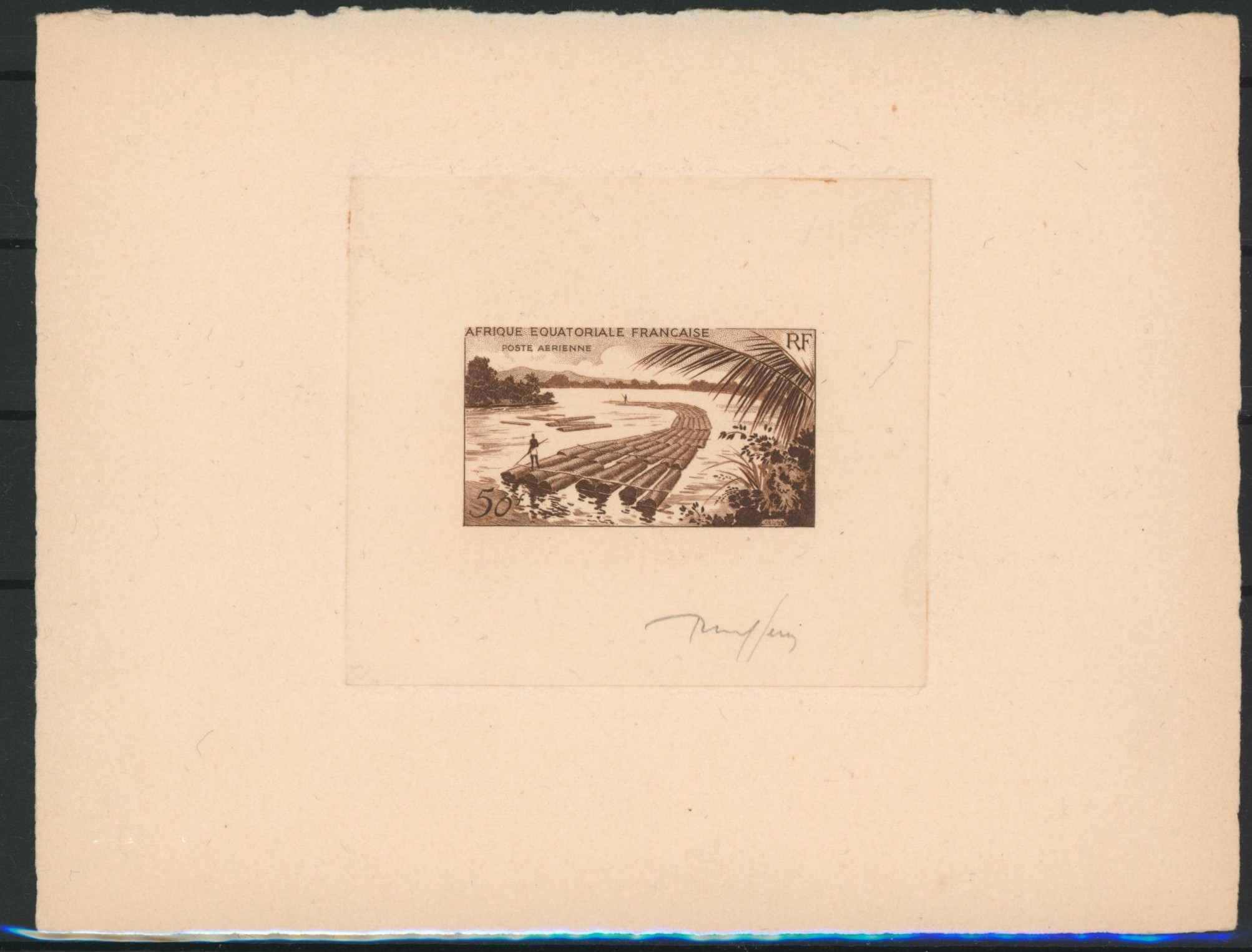 A.E.F. - épreuve d'artiste 50F poste aérienne (radeau) signé. TB 