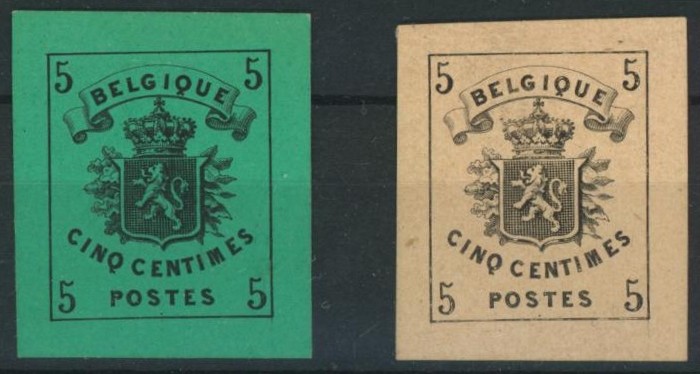 Essai - Petit lion proposition non adopté J. DARGENT épreuve de coin sur papier de couleur glacé, impression en noir. 2 x 5c