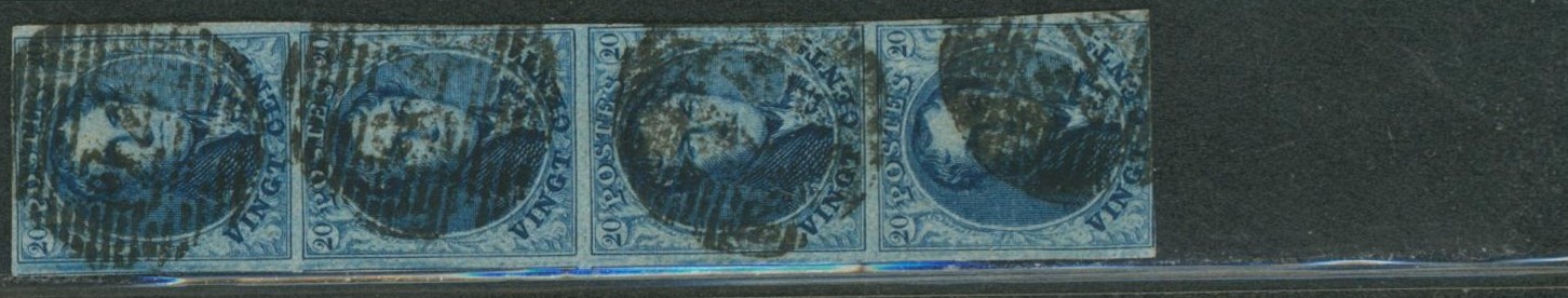 n°11 en bande de 4 quasiment margée (un tp au filet) obl P24 "Bruxelles". "