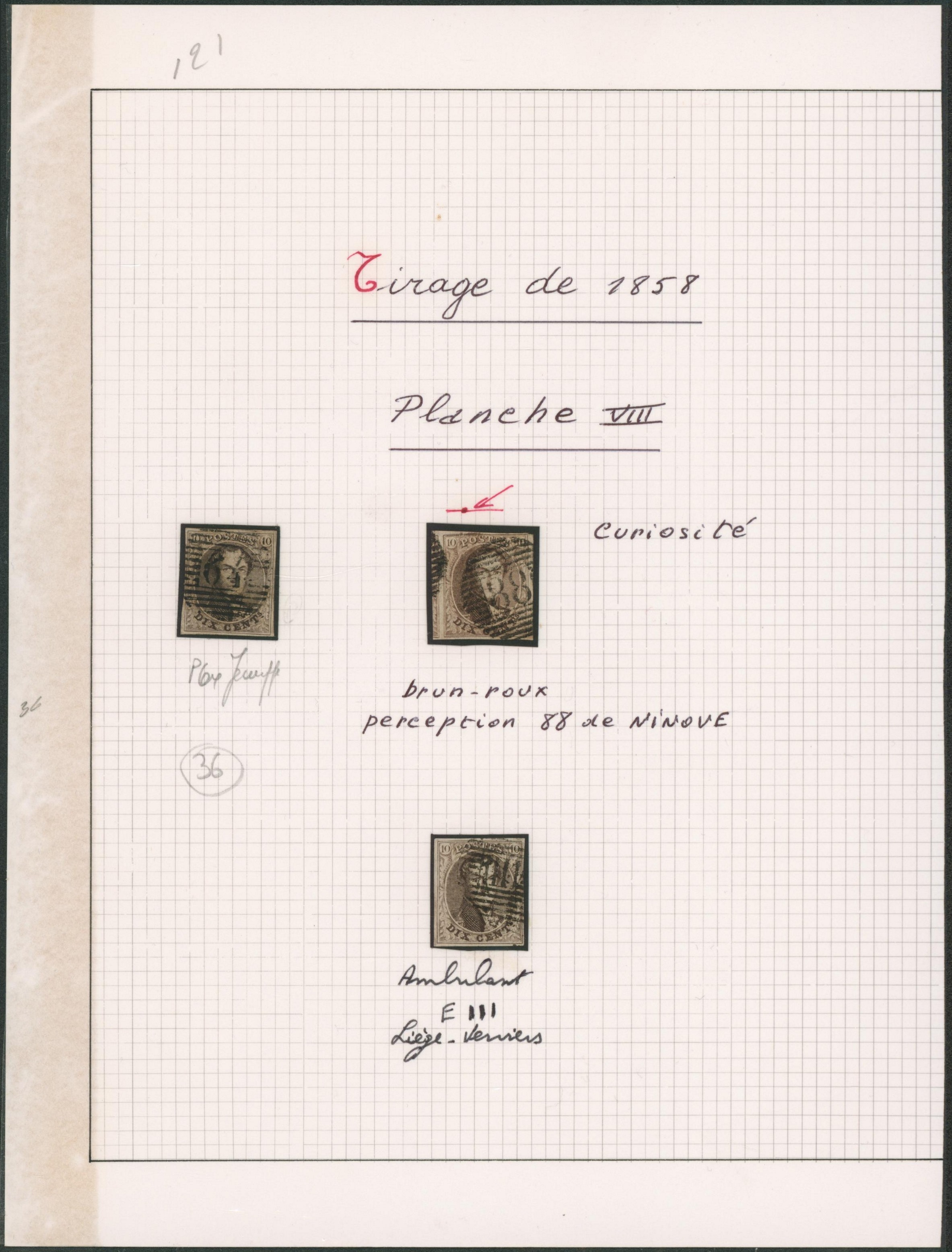 Page de collection - n°10A planche VII çàd 3 timbres (curiosité, ambulant, nuance). 