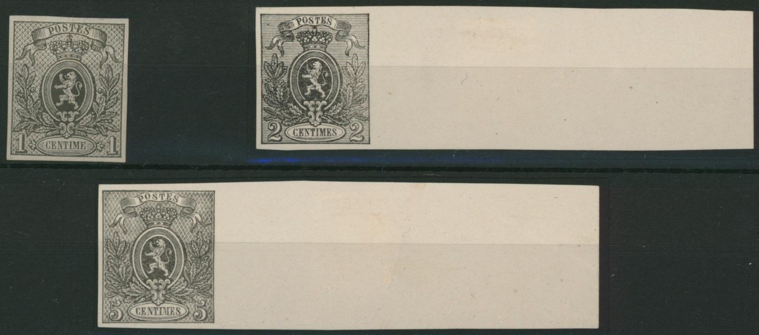 Petit lion - réimpression du panneau de 50 timbres sur papier blanc (feuillets ministériels) çàd série complète 1, 2 et 5ctm en noir intense. STES RP125, RP130 et RP134