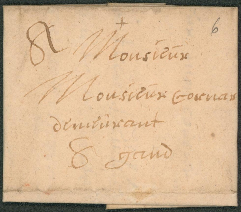 LAC datée de Mons, port manuscrit sans marque de départ > Gand / Messager