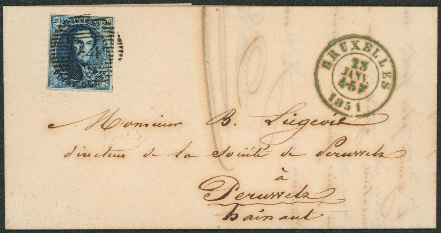 n°4 margé sur LAC obl P24 çàd Bruxelles (superbe !) > Péruwelz. 