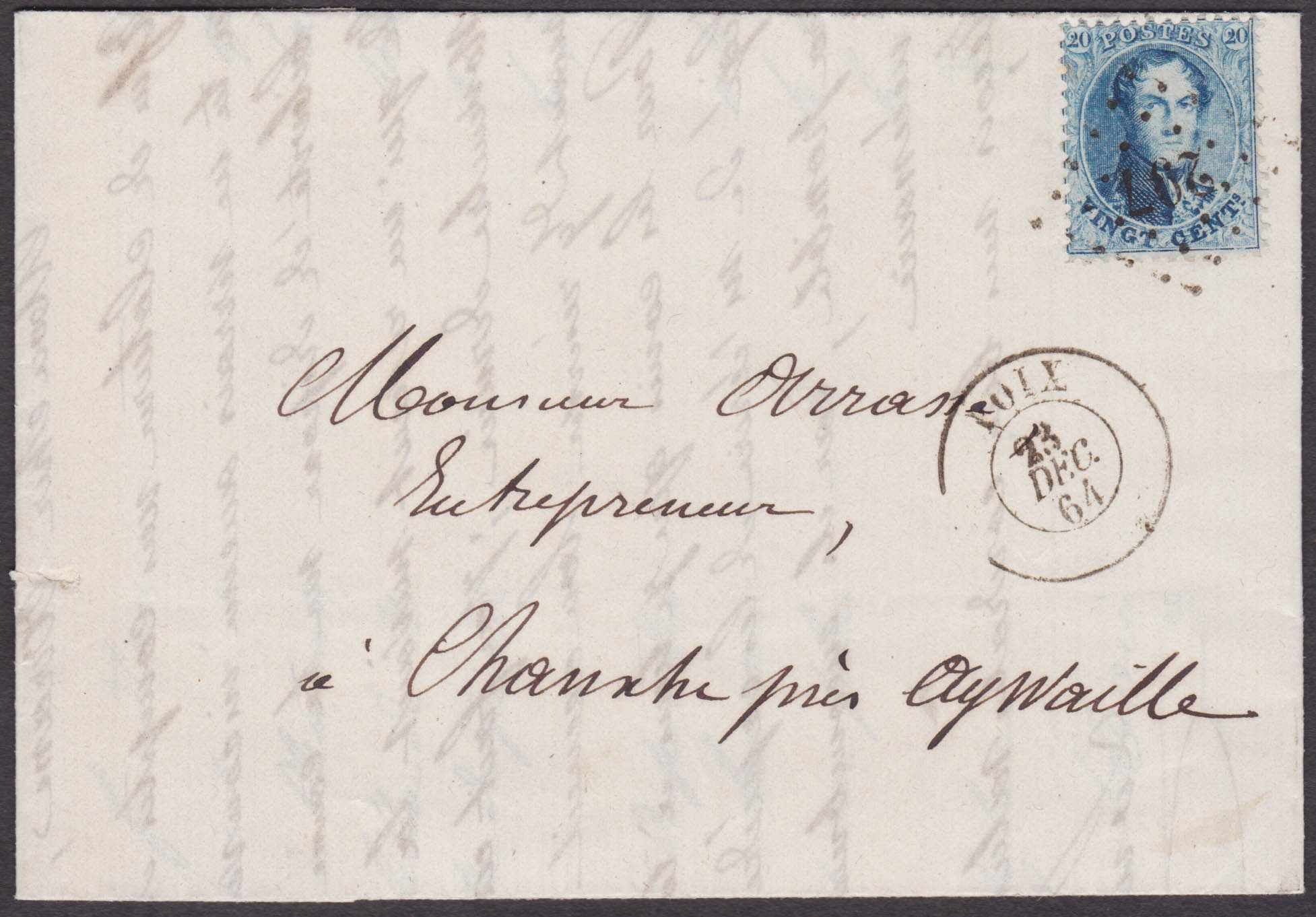 15A obl Lpts 297 + càd Poix 23/12/64, LAC vers Chanxhe via Esneux. Superbe.