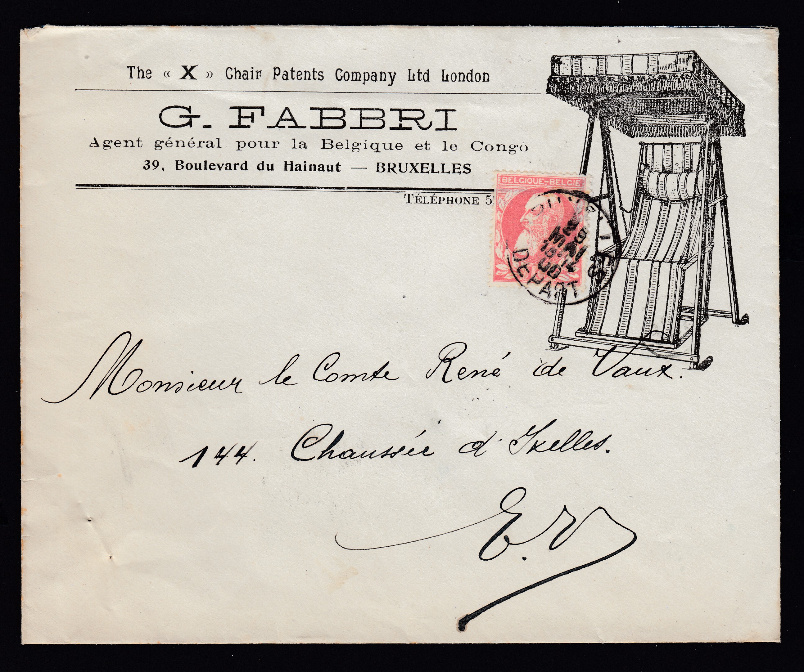 74 sur lettre à entête commerciale illustrée recto /verso, de et vers BXL le 25 mai 1908.