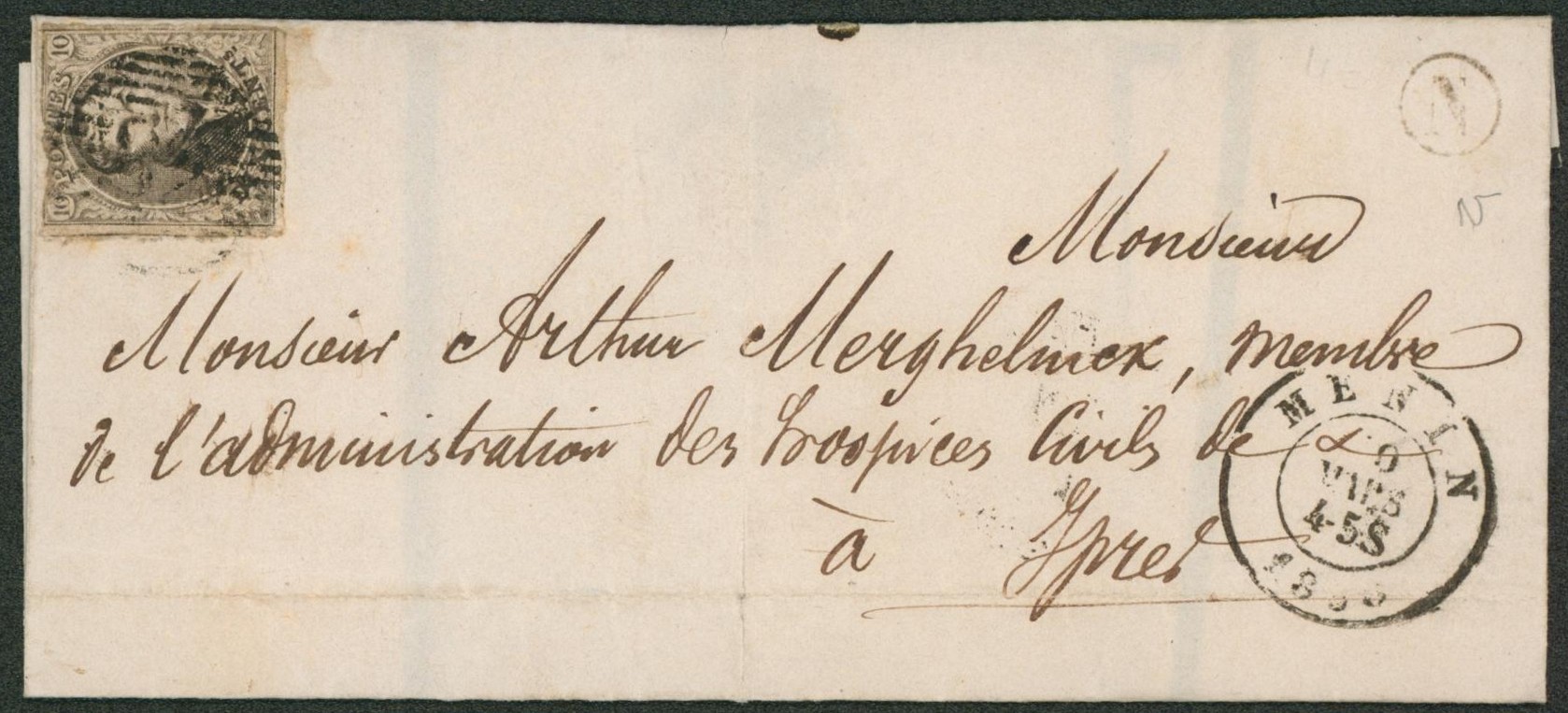 n°6 touché sur LSC obl P82 çàd Menin + boite rurale "N" > Ypres. "