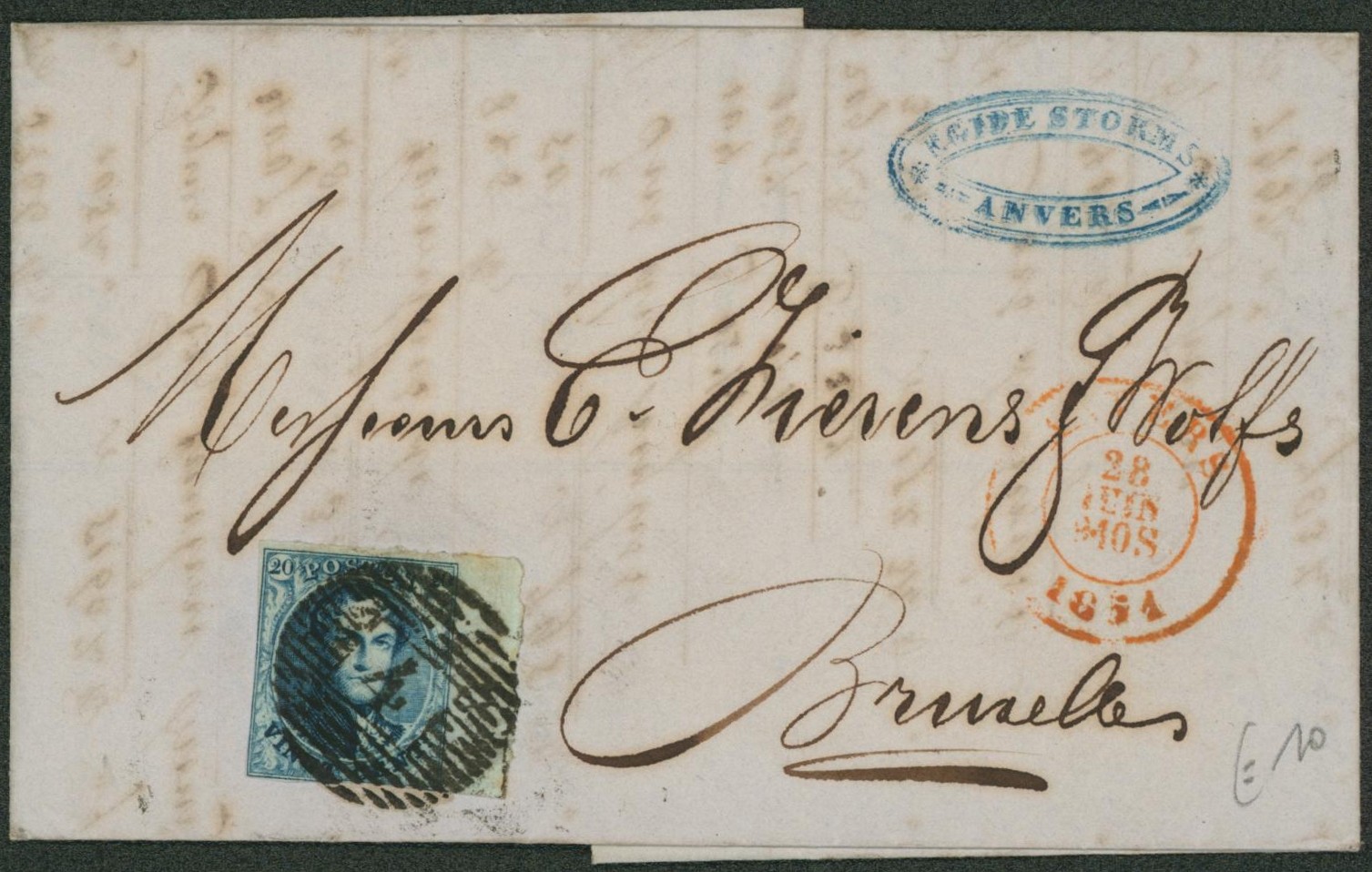 n°7 au filet + grand BDF sur lettre obl P4 çàd Anvers > Bruxelles