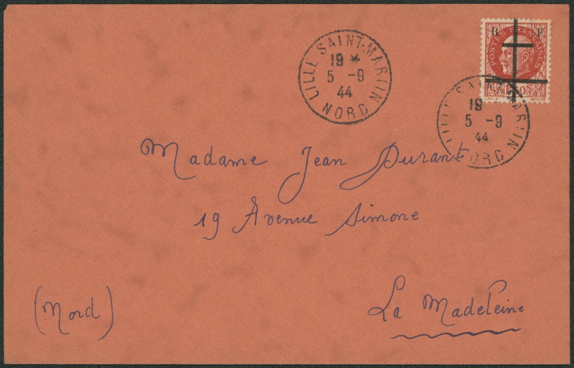 France Libération - Pétain surcharge de Lille sur lettre expédié de Lille-saint-marin / Nord > La madeleine