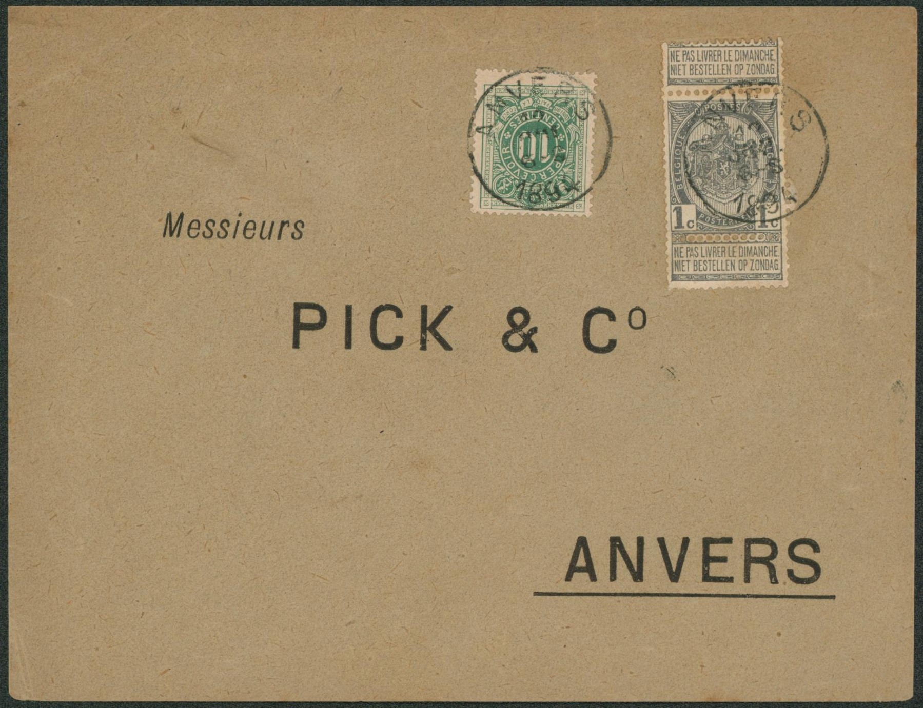 n°53 sur lettre expédié de Anvers > Anvers + TX1 obl S.C. "Anvers". TB "