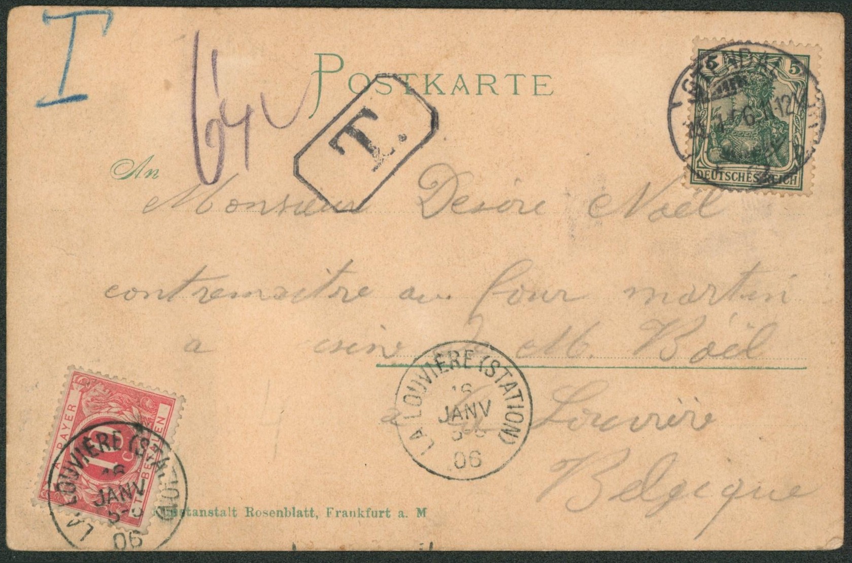 CP en provenance de Stendal + taxe encadrée > La louvière + TX5 obl S.C. "La louvière (station)". "