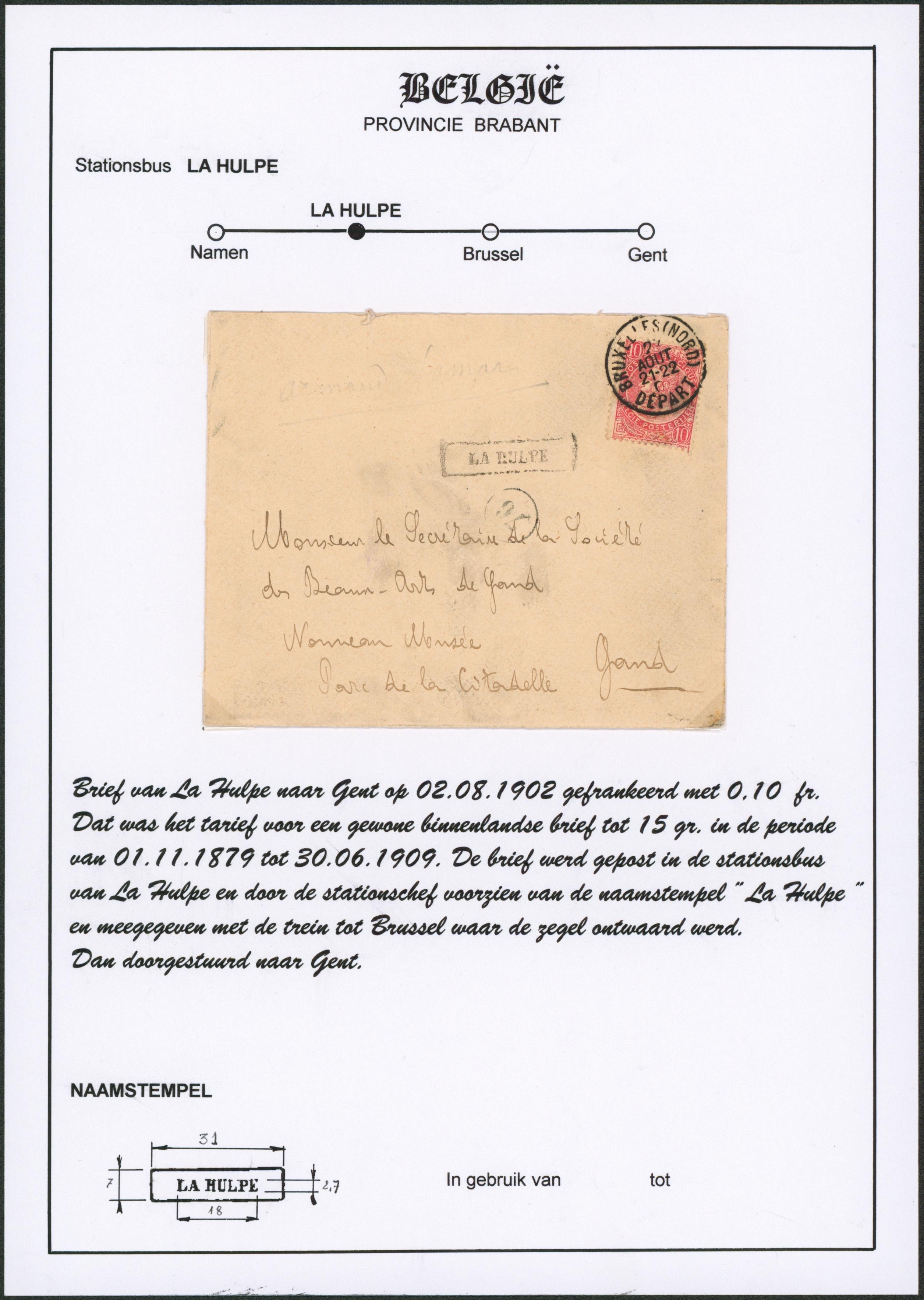 Page de collection - n°58 sur lettre expédié de Bruxelles (Nord) / Départ + griffe à l'origine LA HULPE > Gand