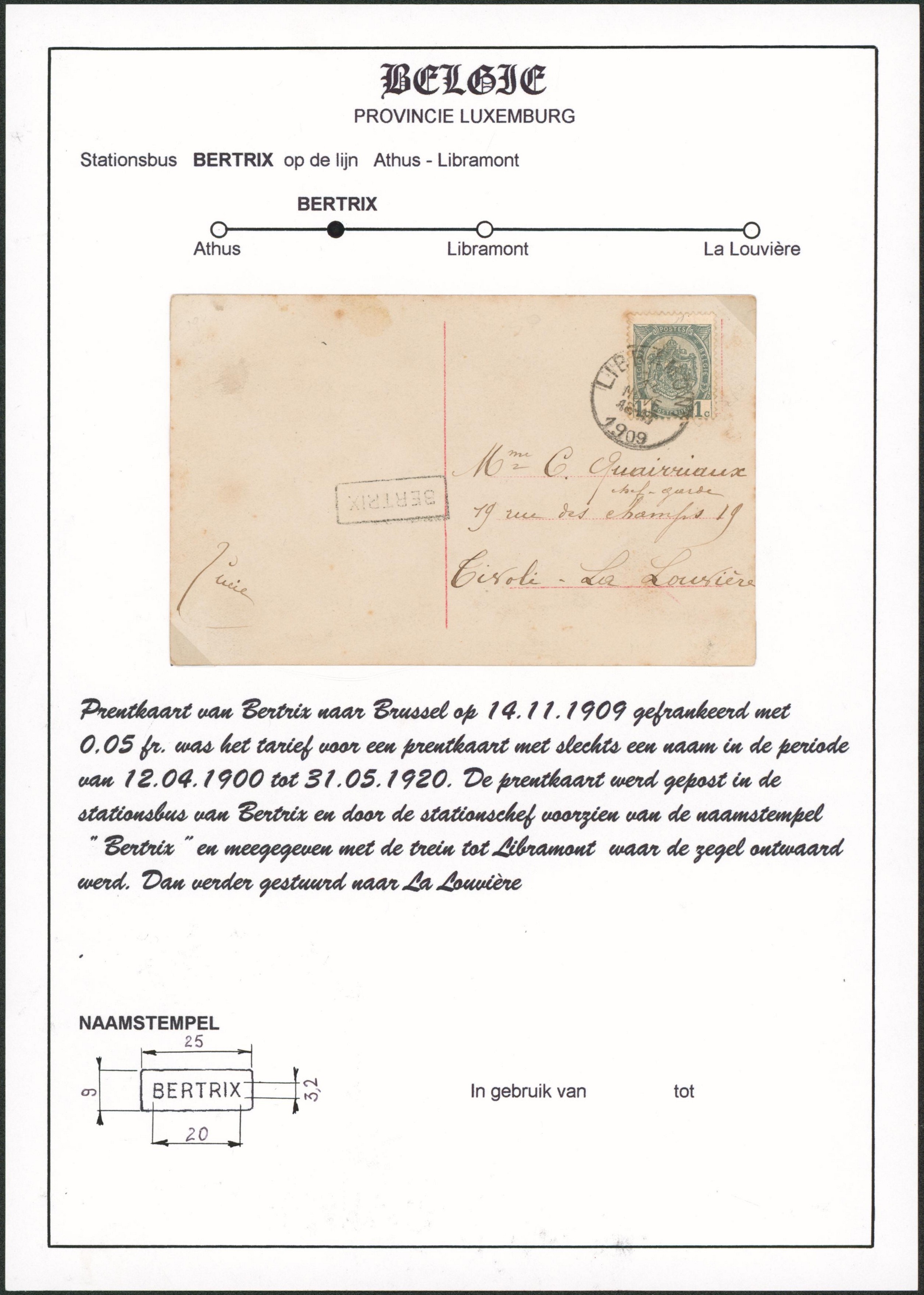 Page de collection - n°53 sur CP expédié de Libramont + griffe à l'origine BERTRIX > La louvière