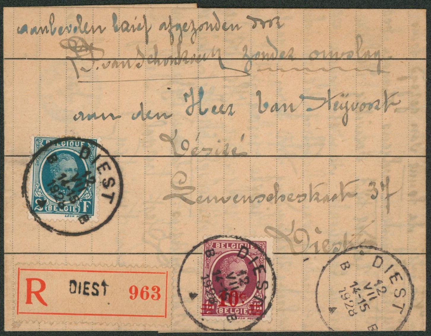 Houyoux - n°208 et 246 sur lettre en recommandé de Diest > Diest. 