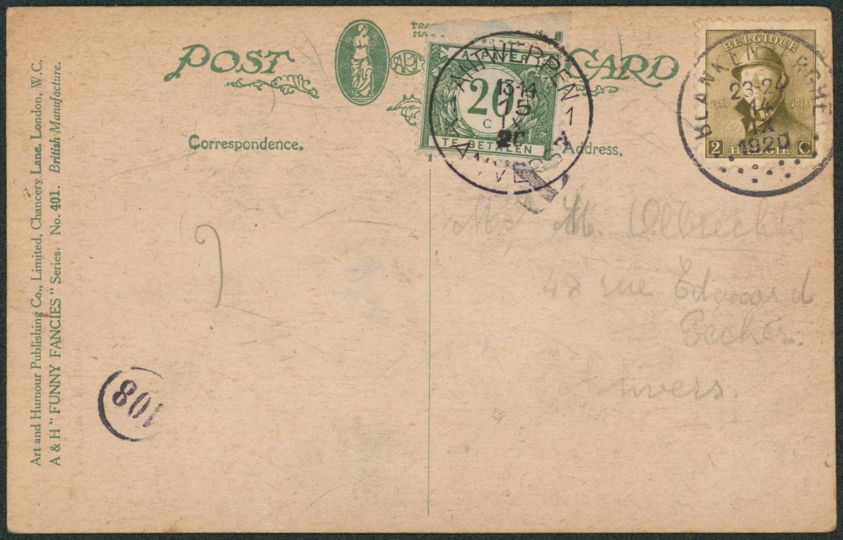 Roi Casqué - n°166 sur CP expédié de Blanckenberghe > Anvers + TX28