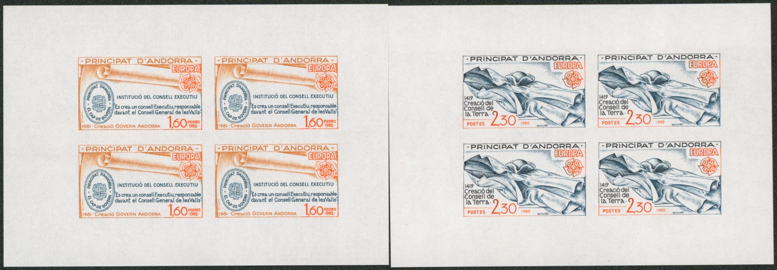Andorre français - n°300/01 en bloc de 4 non dentelé** (MNH). Rare ! Europa 1982