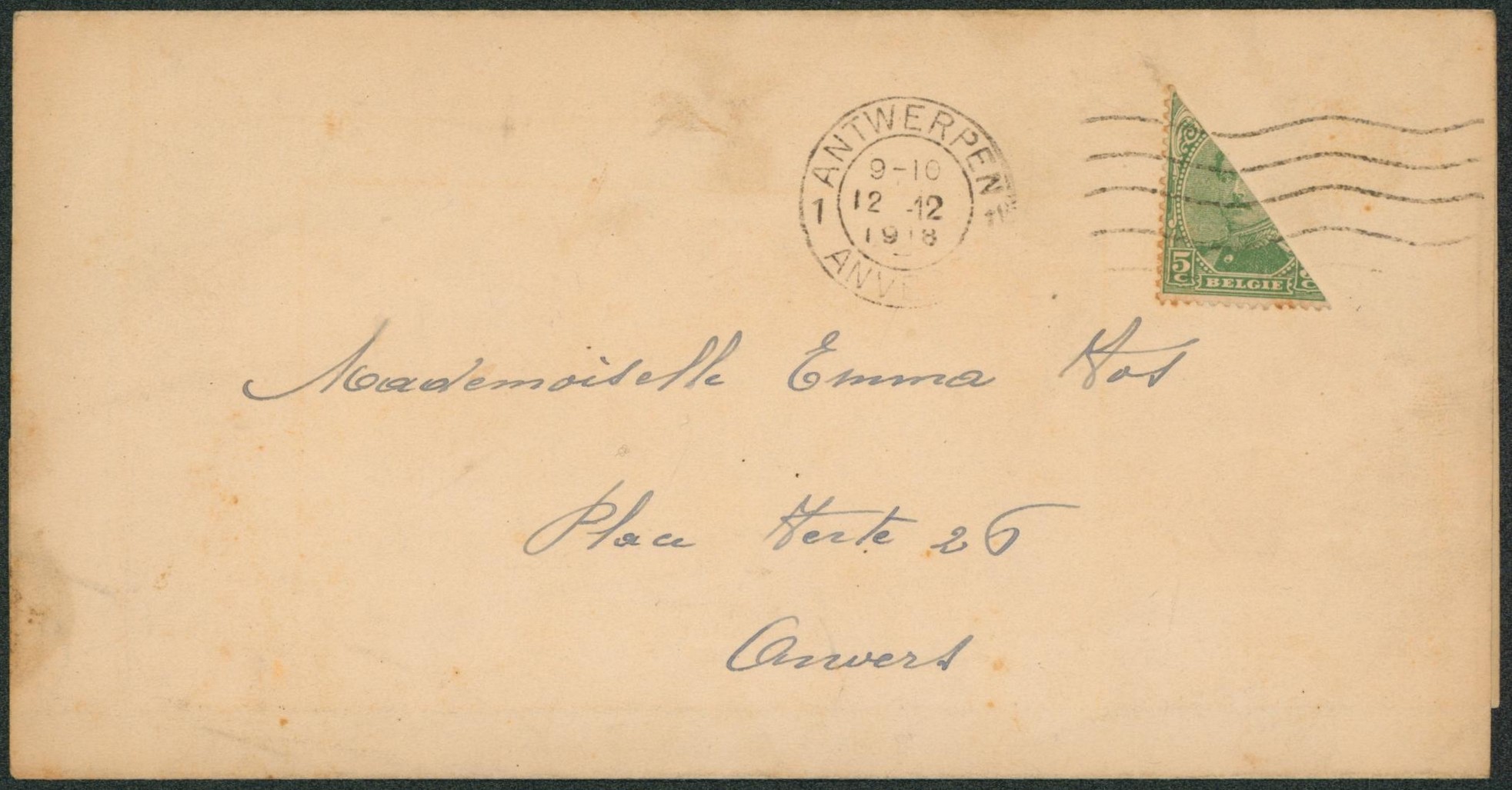 n°137 coupé en oblique sur lettre obl mécanique Antwerpen / Anvers (fortune, fin 1918) > Anvers. 