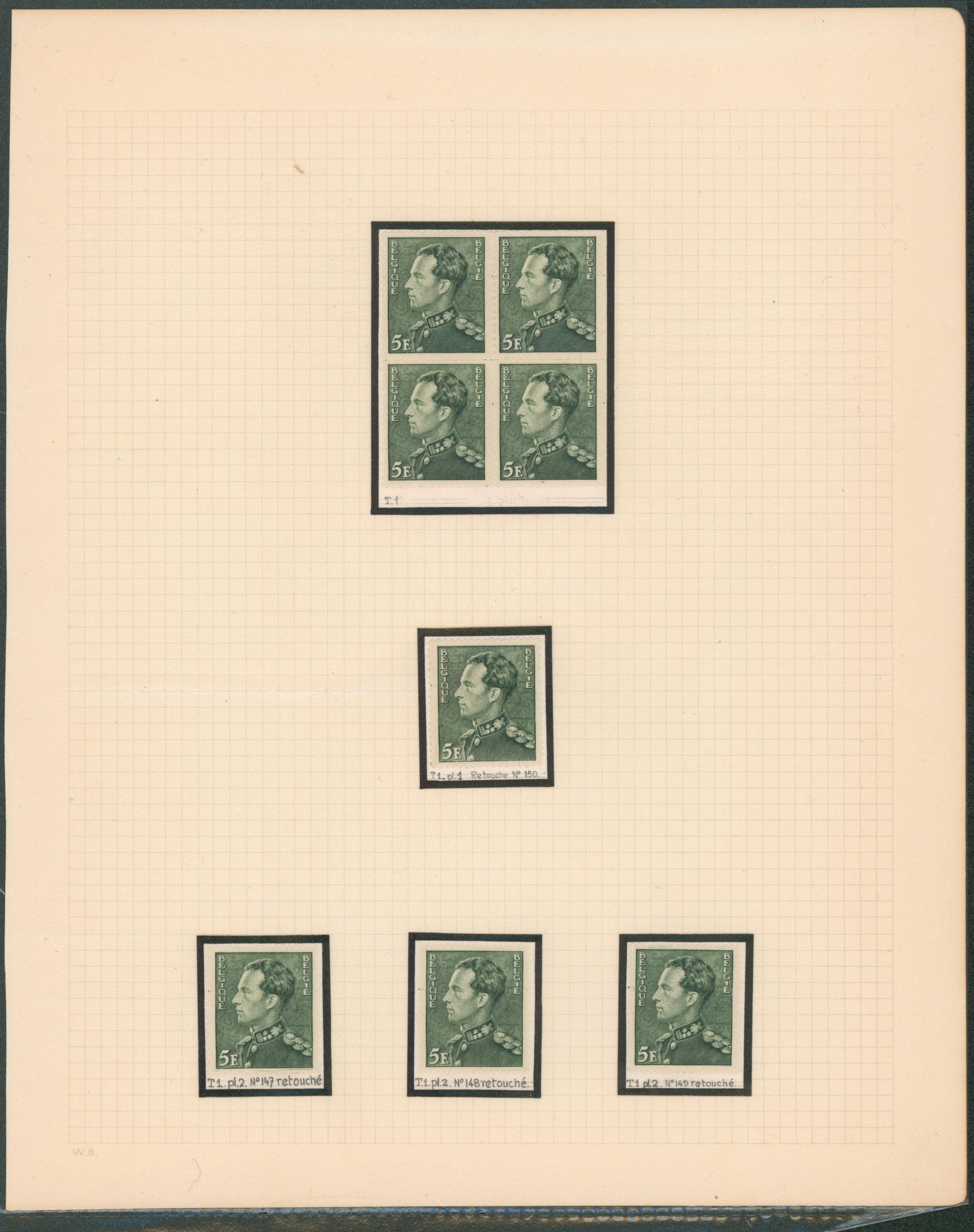 Page d'étude - Poortman n°433 x5 dont un bloc de 4 (MH). Tirage 1, retouche planchée. 