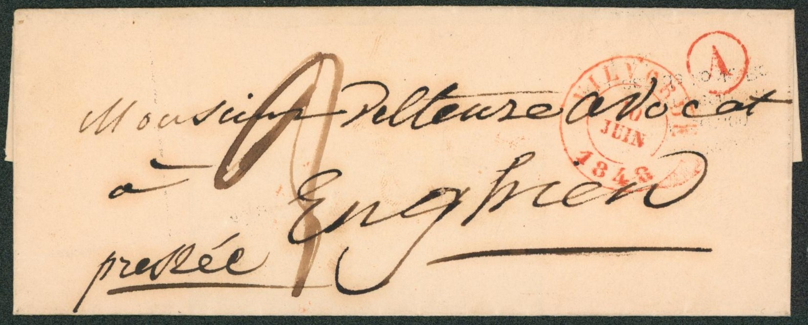 LSC + boite rurale "A" çàd PERK, port 3 décimes pressée > Enghien. "