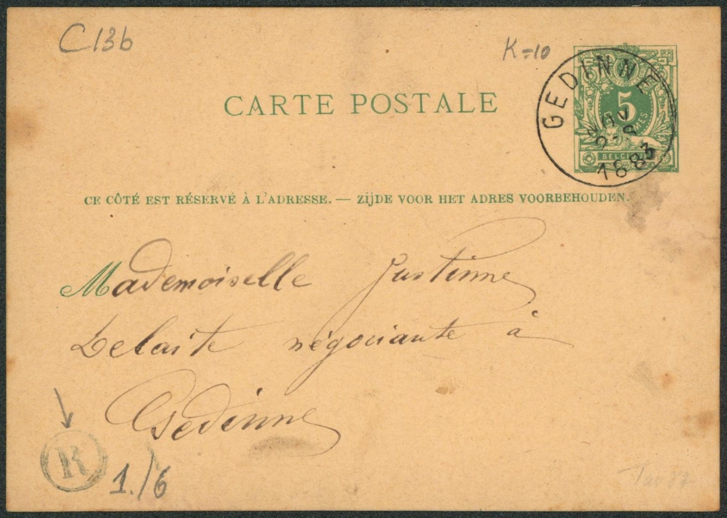 EP au type 5ctm vert obl simple cercle "Gedinne" + boite rurale "R" (Vencimont) > Gedinne"