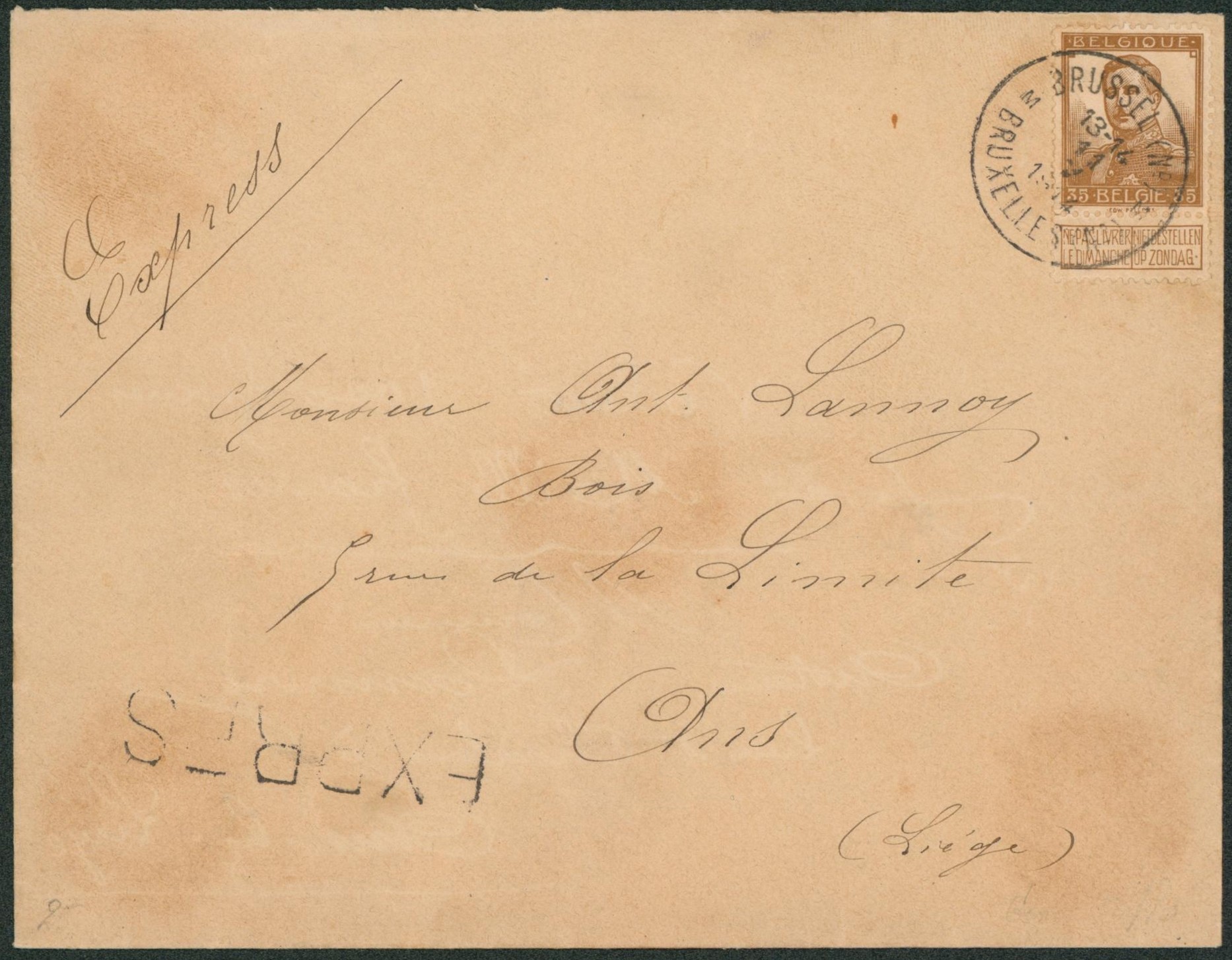 Pellens - n°113 sur lettre en expres de Brussel > Ans