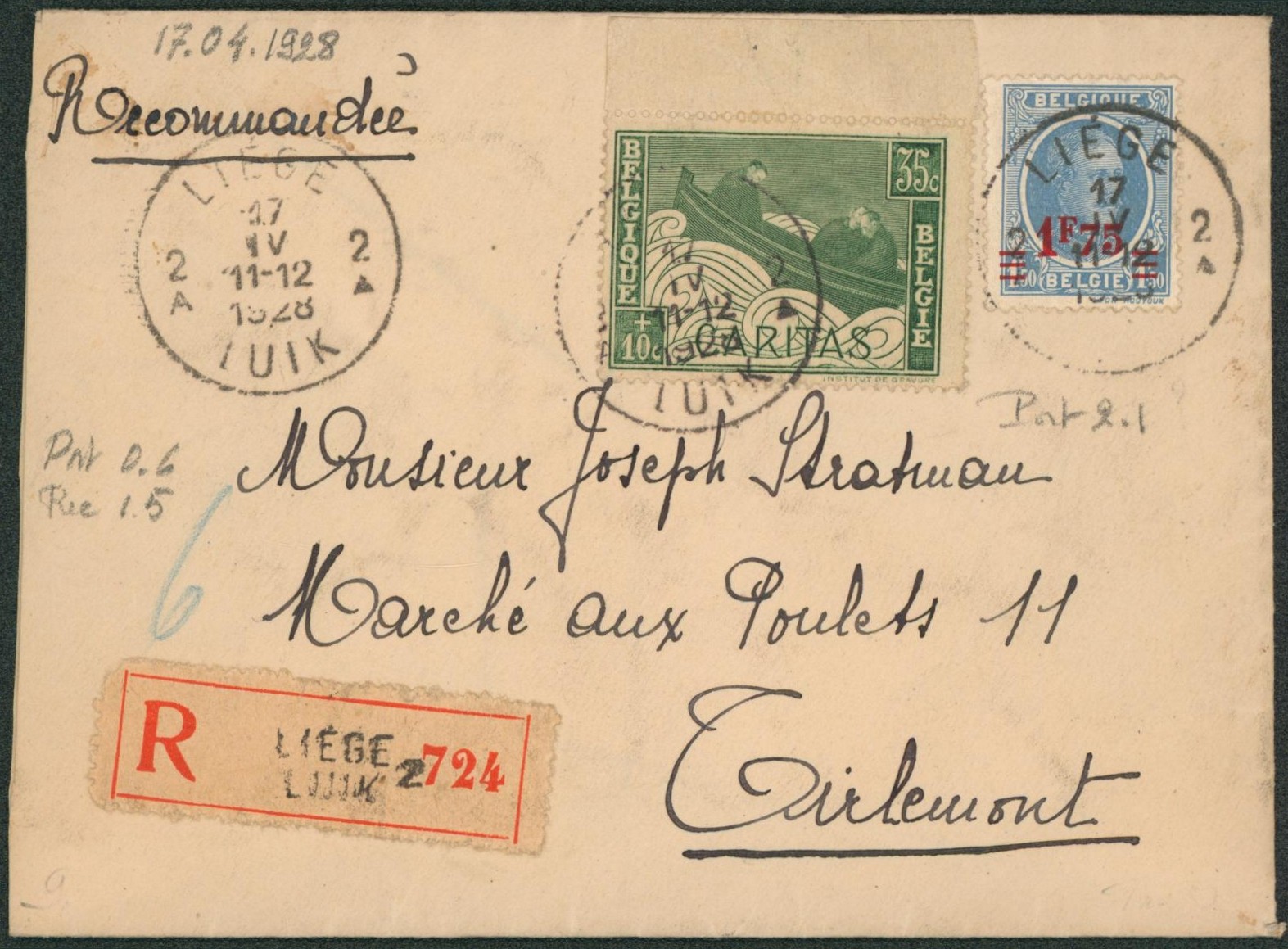 n°248 et 250 sur lettre en recommandé de Liège / Luik > Tirlemont. Verso vignette "Foire commerciale de Lille""