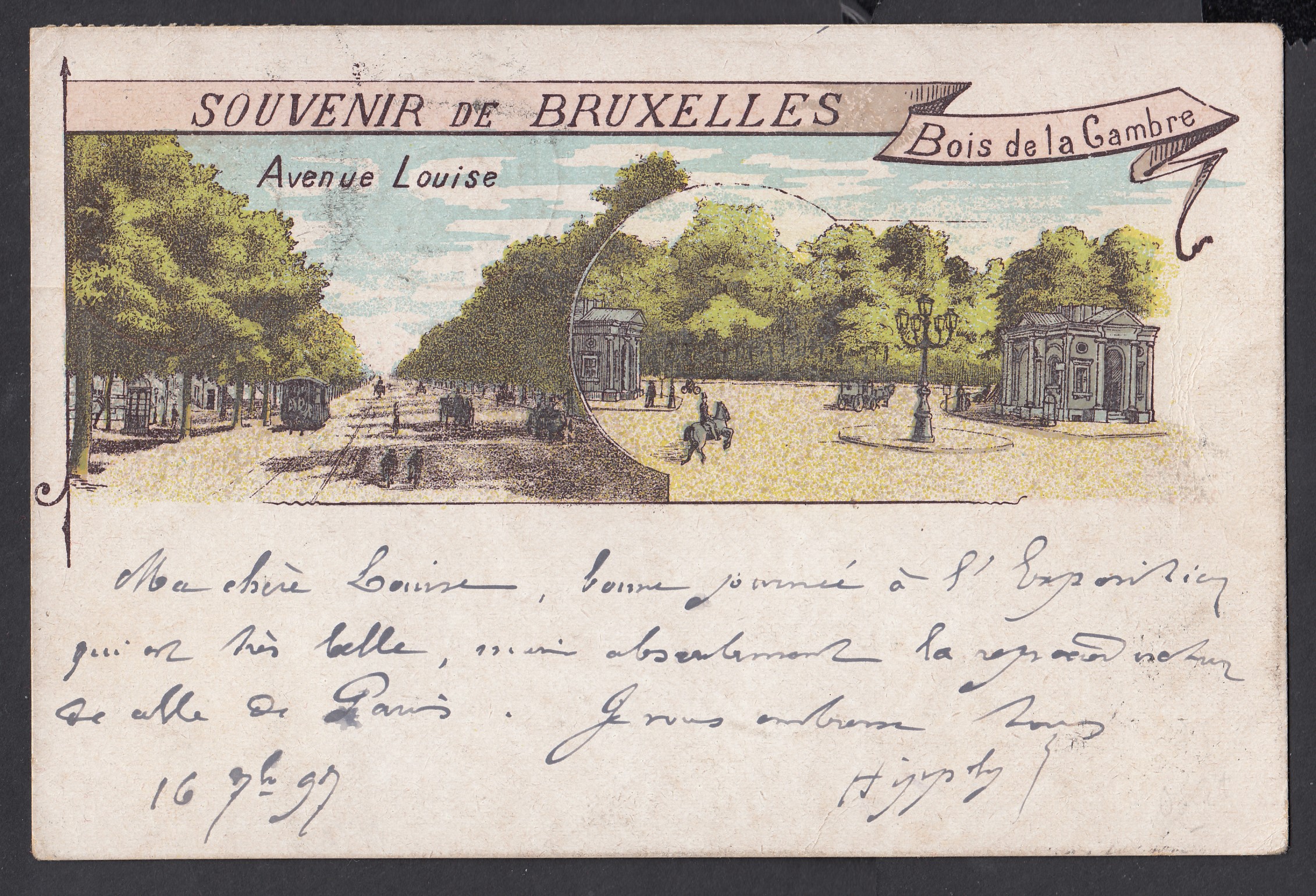 71 en paire sur Cp ( Salut de BXL) de BXL ( Cachet «  BXL /Exposition ») le 16 SEPT 1897 vers Lunéville, France. Càd au verso.