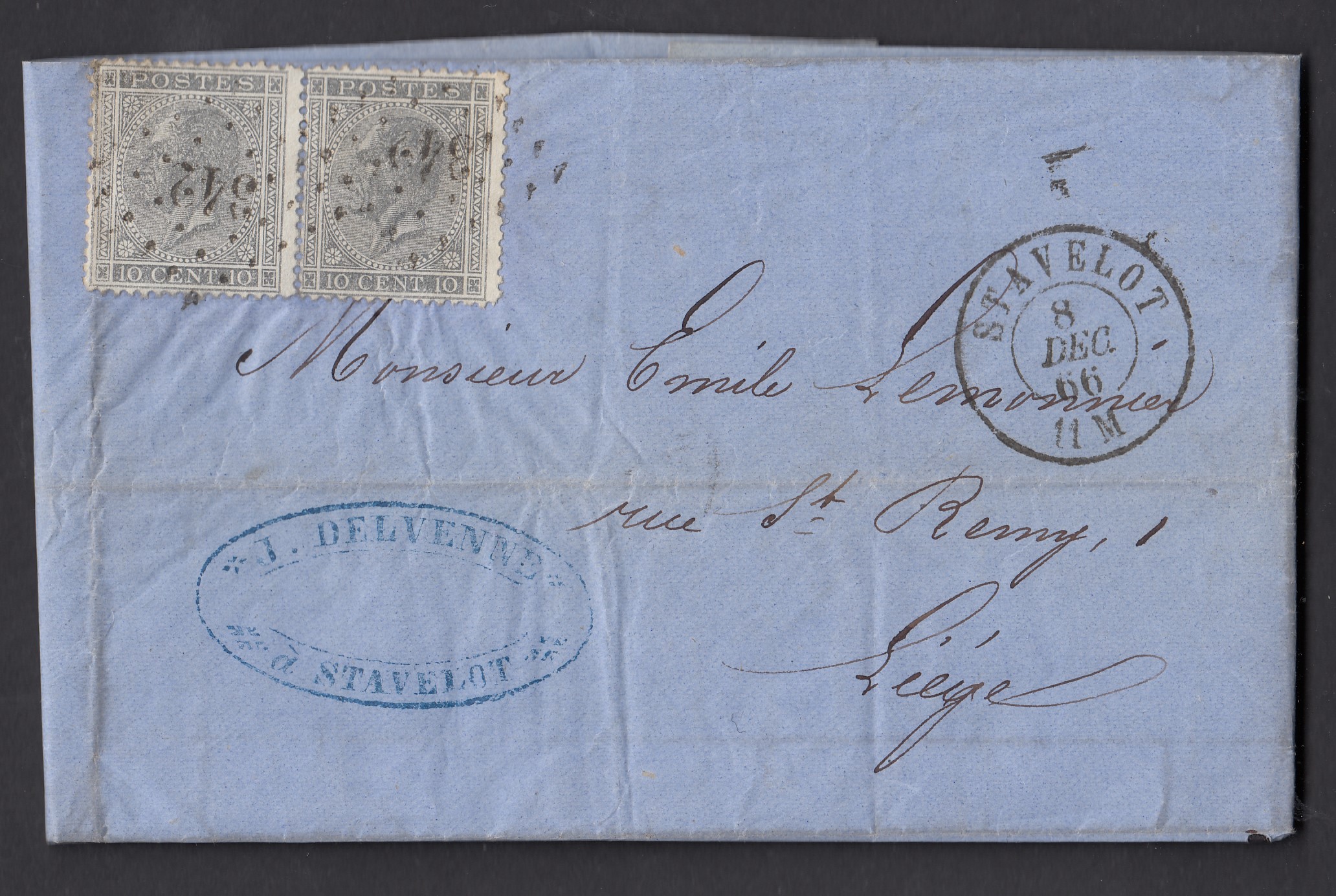 17 en paire sur LAC de Stavelot ( Lp342) le 8 DEC.1866 vers Liège. Càd au verso.