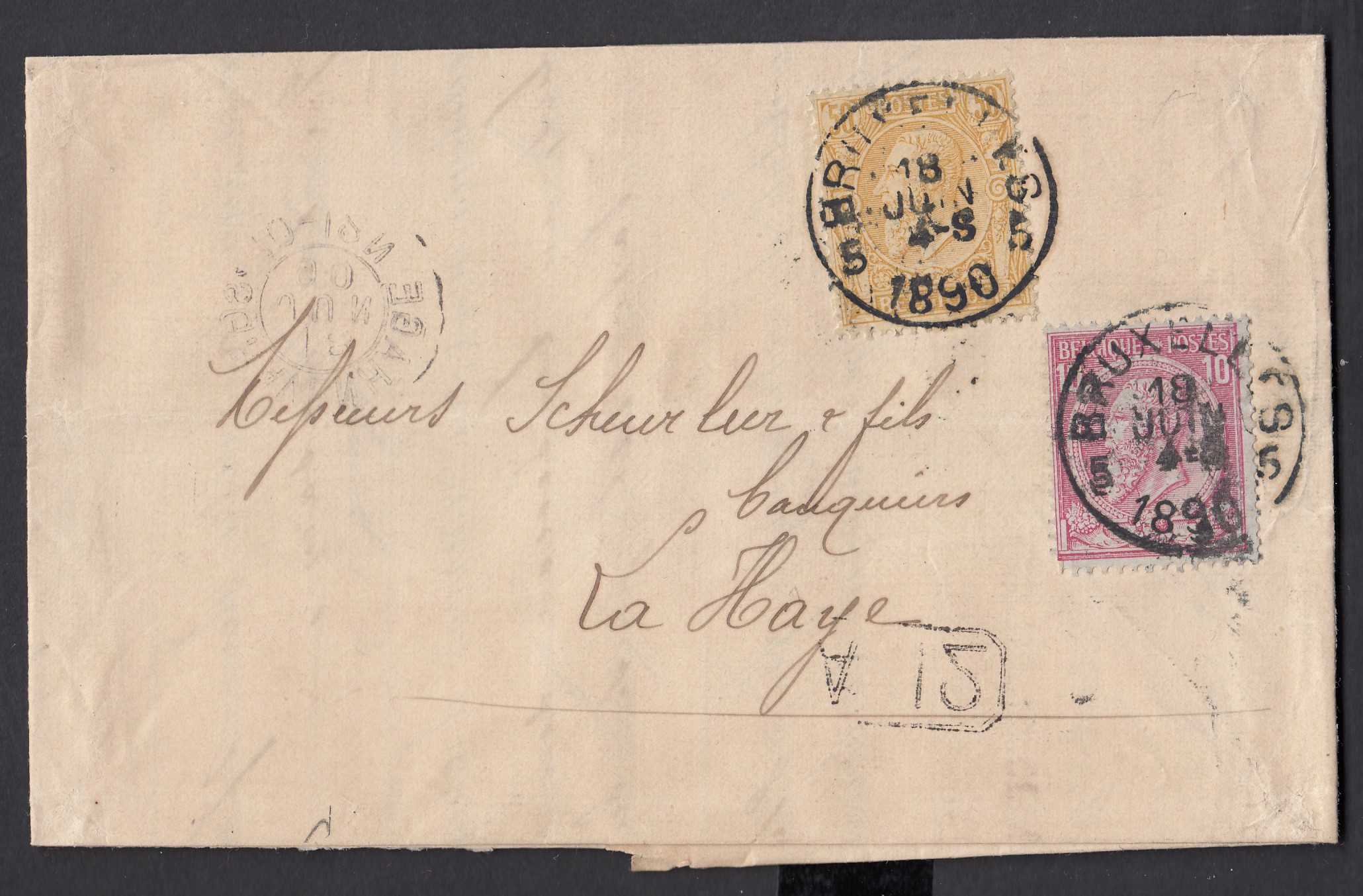 46 +50 sur LAC de BXL le 18 JUIN 1890 vers La Haye. Càd au verso.