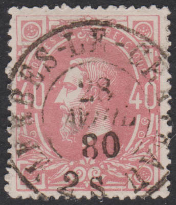 34 oblitération centrale DC Merbes-le-Château 28/4/1880. TB