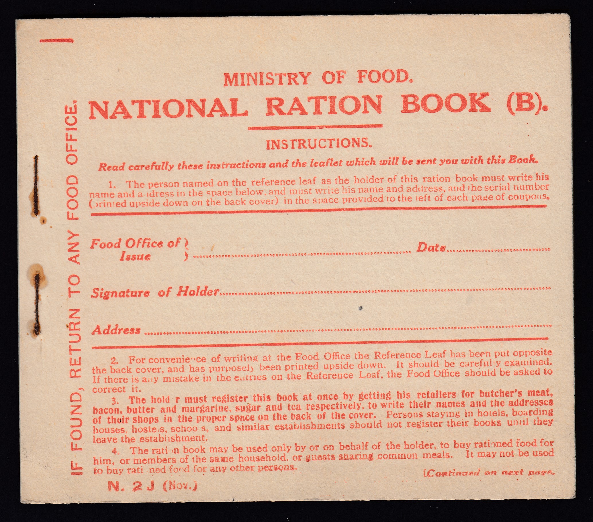 MINISTRY OF FOOD /NATIONAL RATION BOOK : Carnet complet de vignette de rationnement de nourriture.